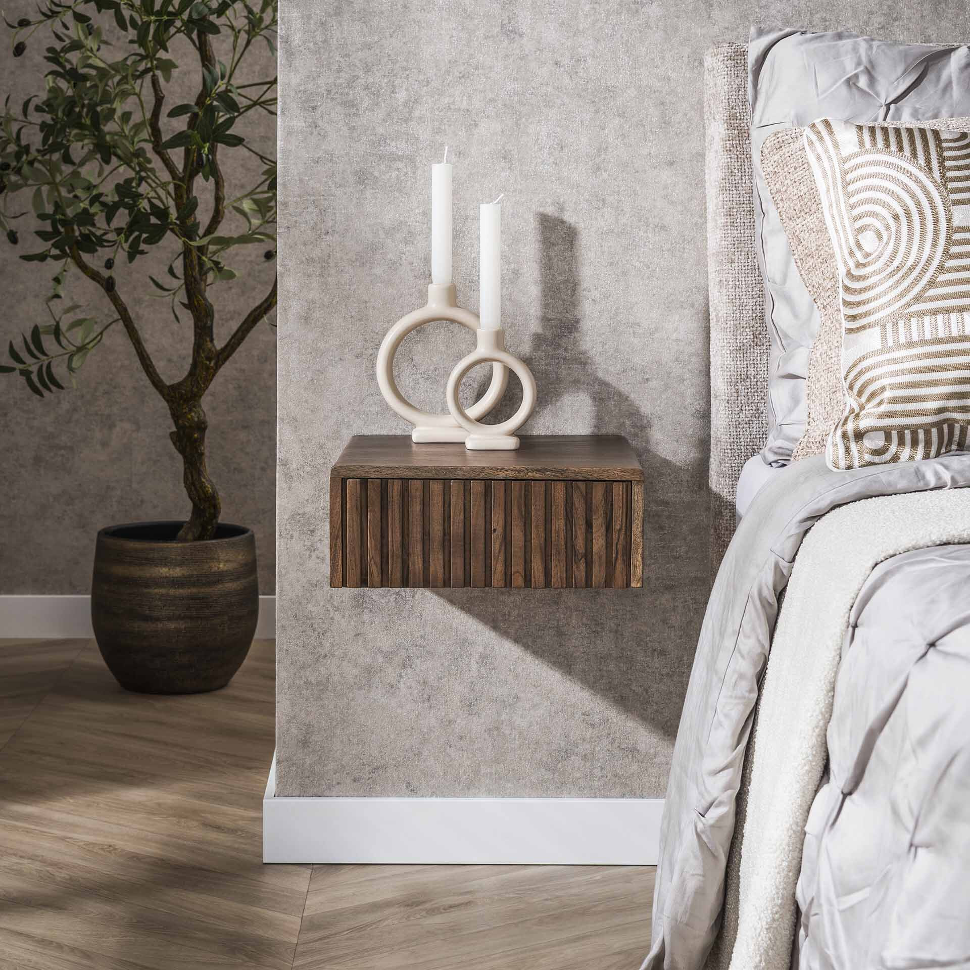 LifestyleFurn Zwevend Nachtkastje Alania Met 1 lade, Acaciahout - Massief acacia bruin