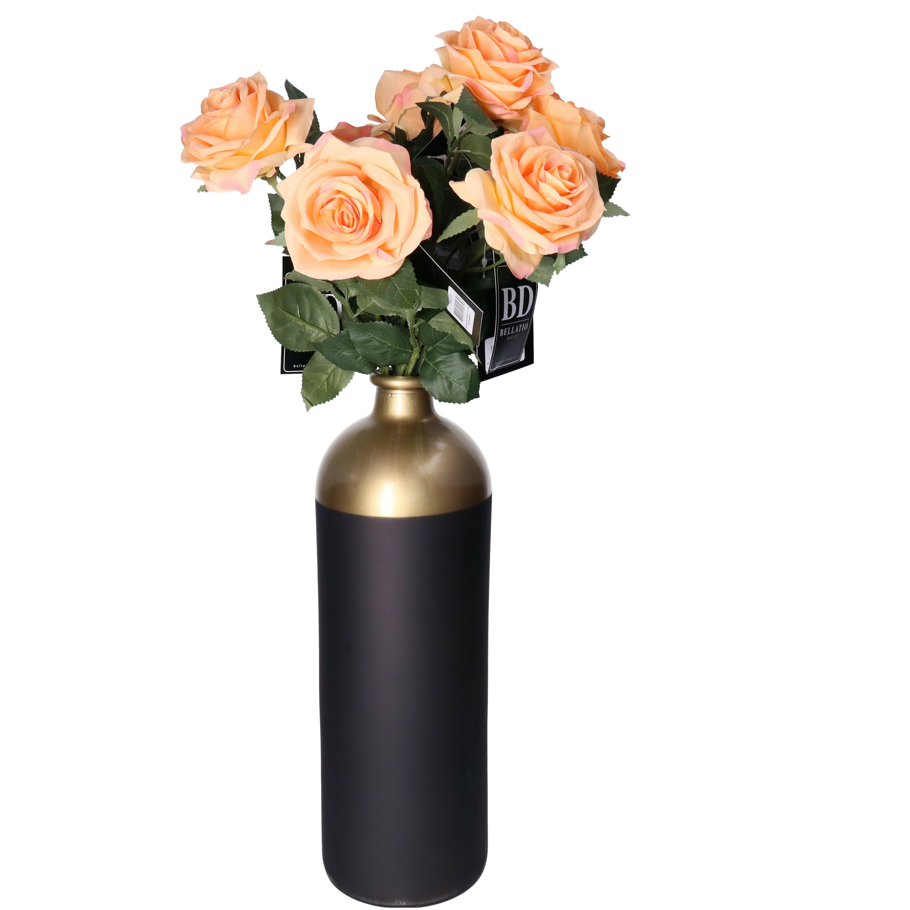 Bellatio Design Kunstbloem Roos Dijon - 8x - 64 cm - perzik - zijde - kunstbloemen -