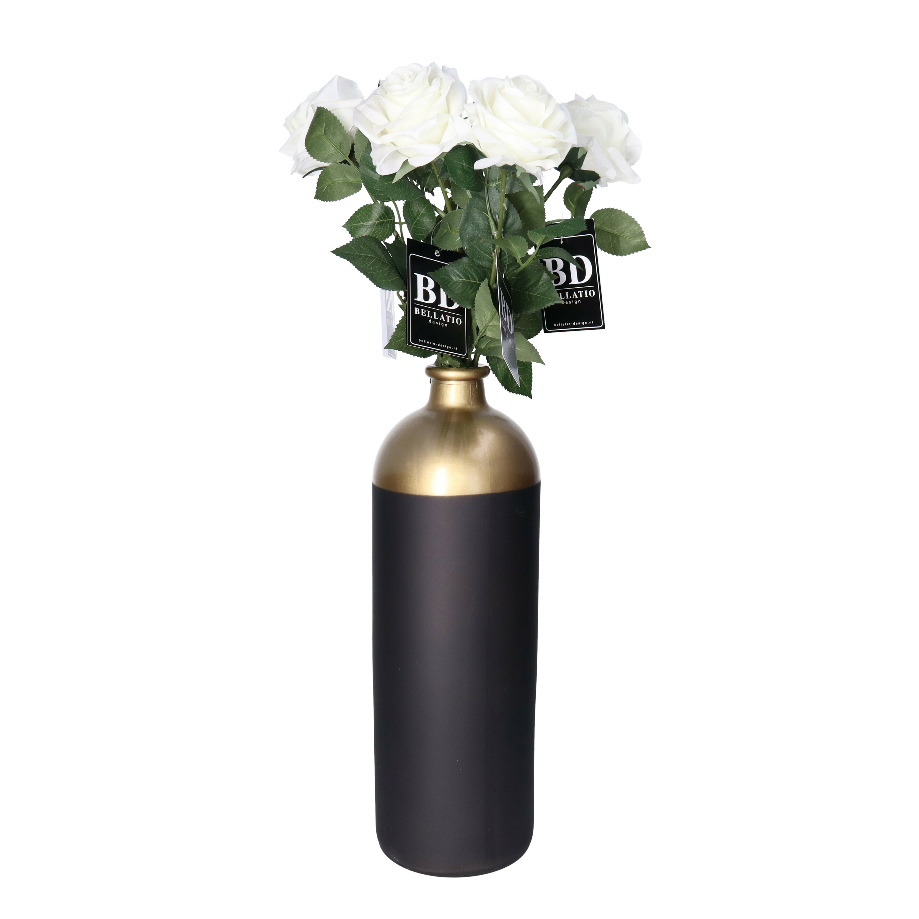 Bellatio Design Kunstbloem Roos Dijon - 8x - 64 cm - wit - zijde - kunstbloemen -