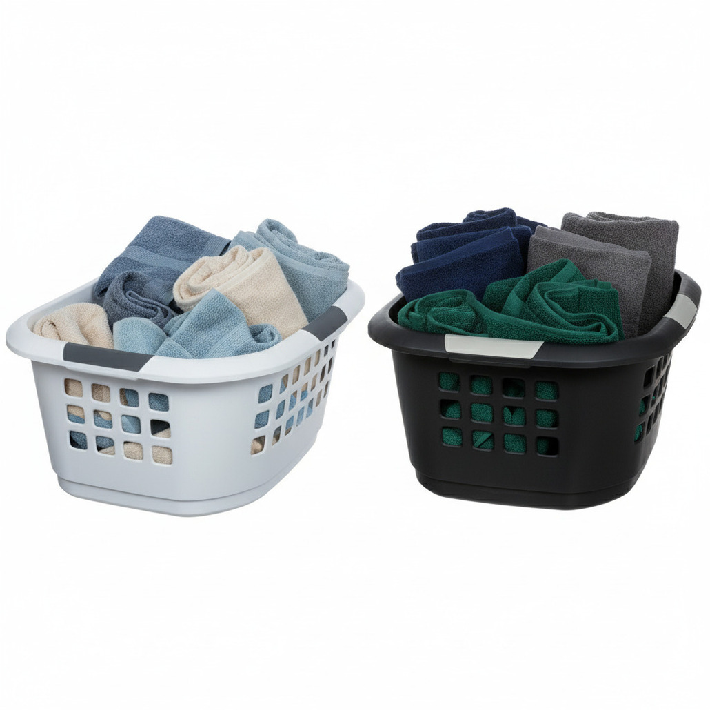 Benson Wasmanden set - 2 stuks - extra groot - grijs/wit - kunststof - 51 liter - 67 x 47 x 27 cm -
