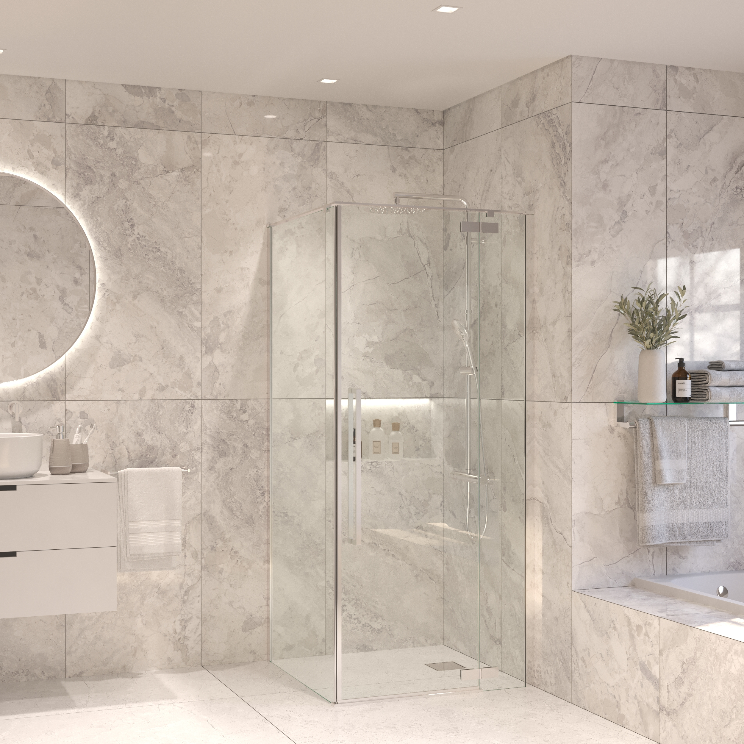 Sanivo Douchecabine  Tira Met Vast Paneel Helder Glas Met Montagesets Chroom