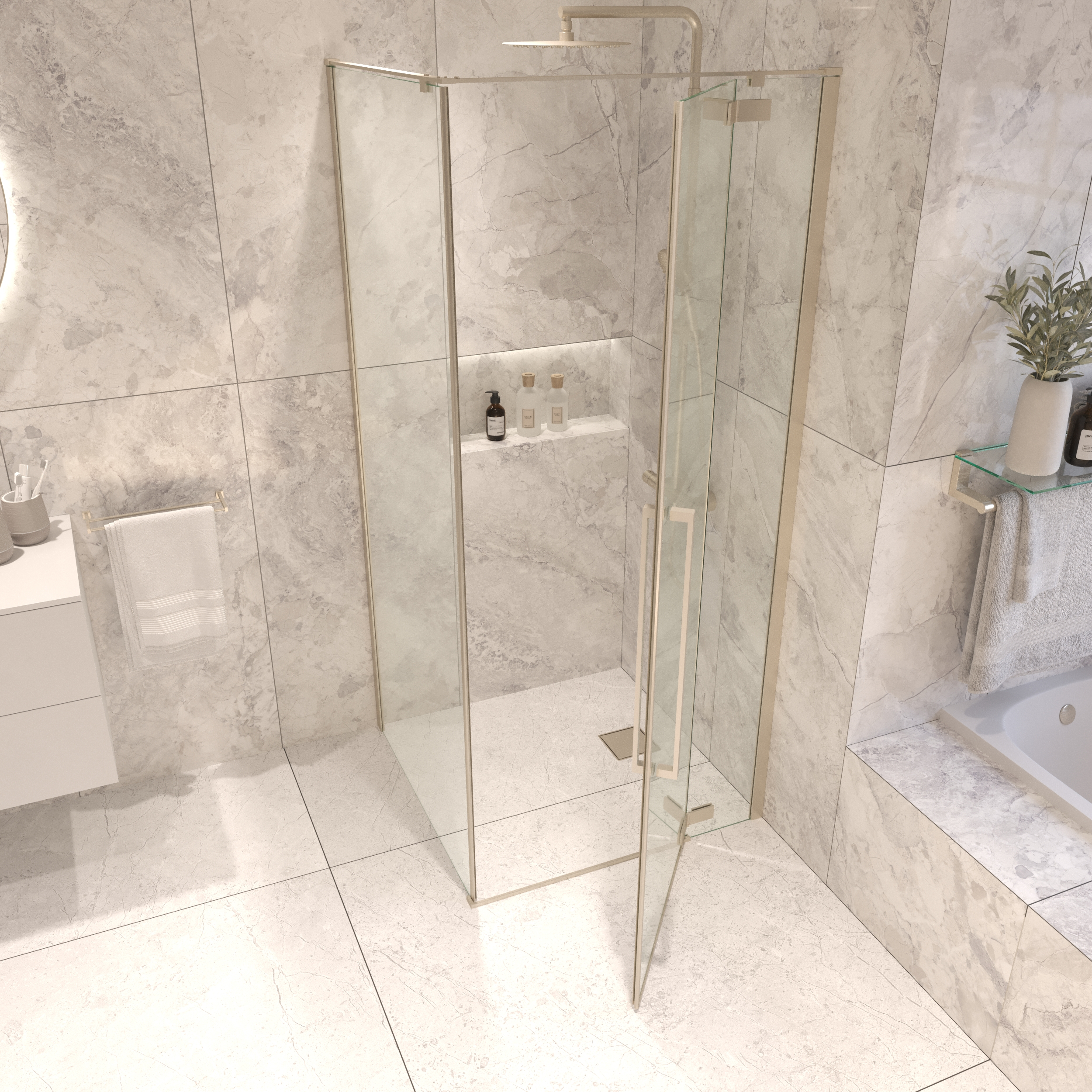 Sanivo Douchecabine  Tira Met Vast Paneel Helder Glas Met Montagesets RVS Look