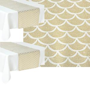 Feeric lights & Christmas Decoratie stof/tafelloper - 2x - goud℃- katoen/polyester℃- 200 x cm℃- schubben -