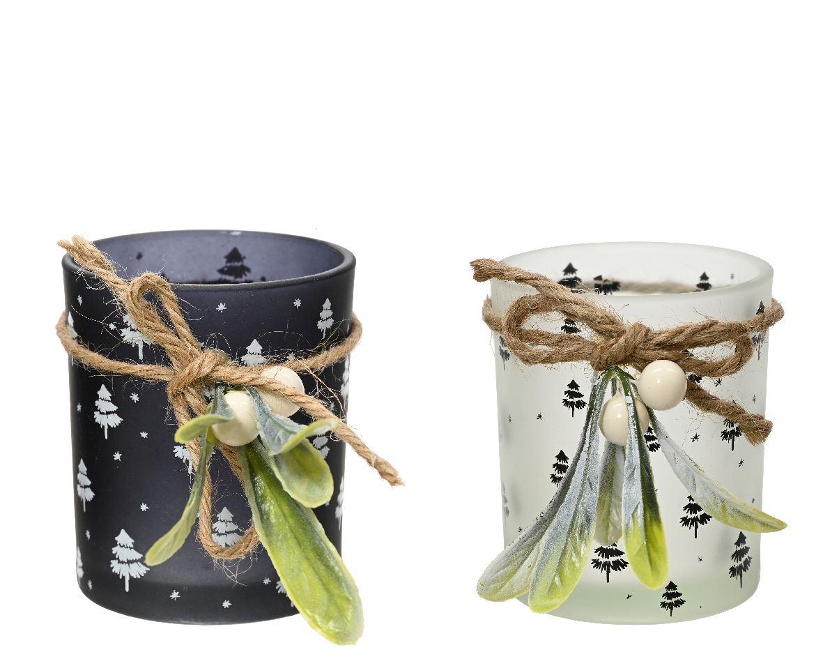 Decoris Theelichthouder maretak glas met H8,3cm