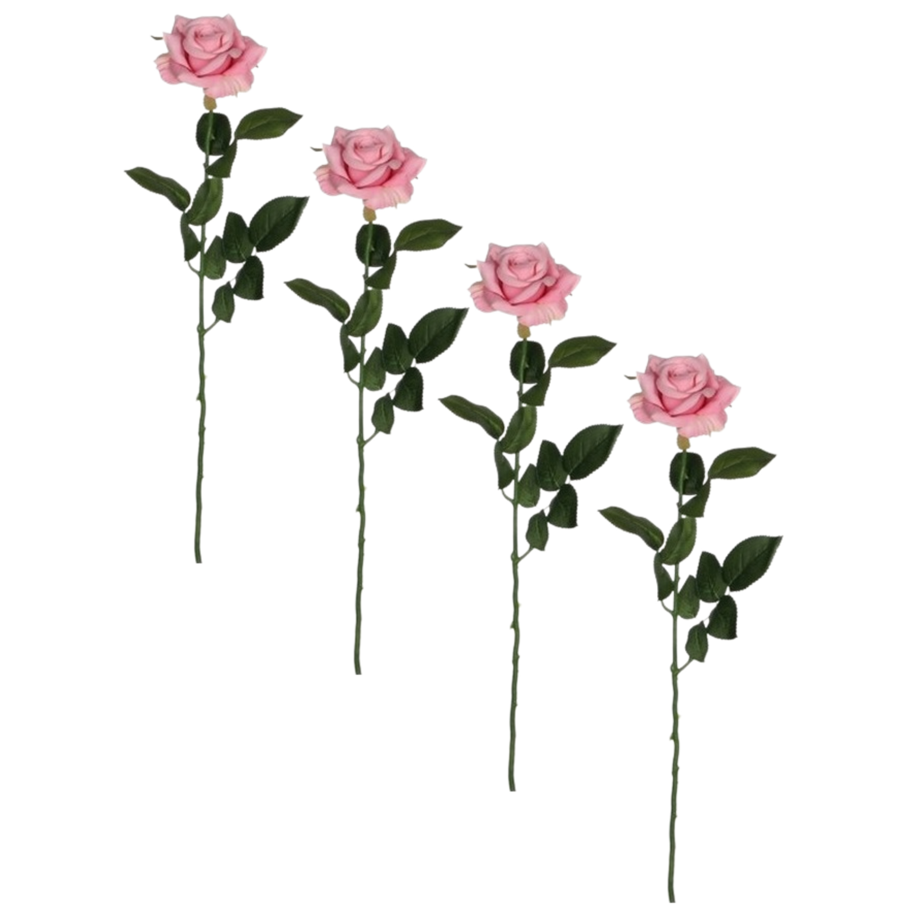 Mica Decorations Kunstplant bloem - 4x - roos - roze - 66 cm - kunstbloemen/tak - kunststof decoratie -
