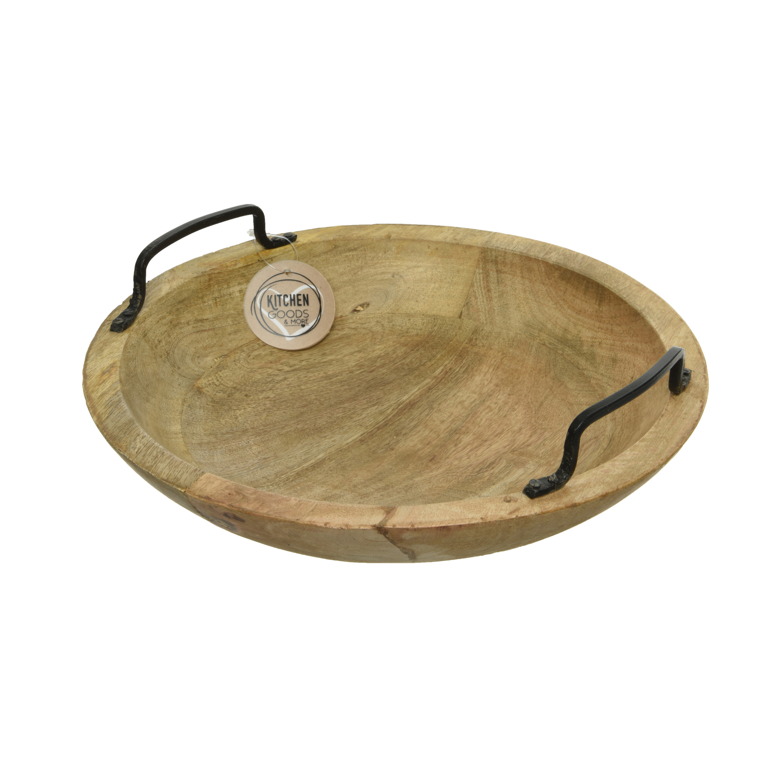 Decoris serveerschaal - fruitschaal - rond - mangohout - 29 x 10 cm - met handvatten -