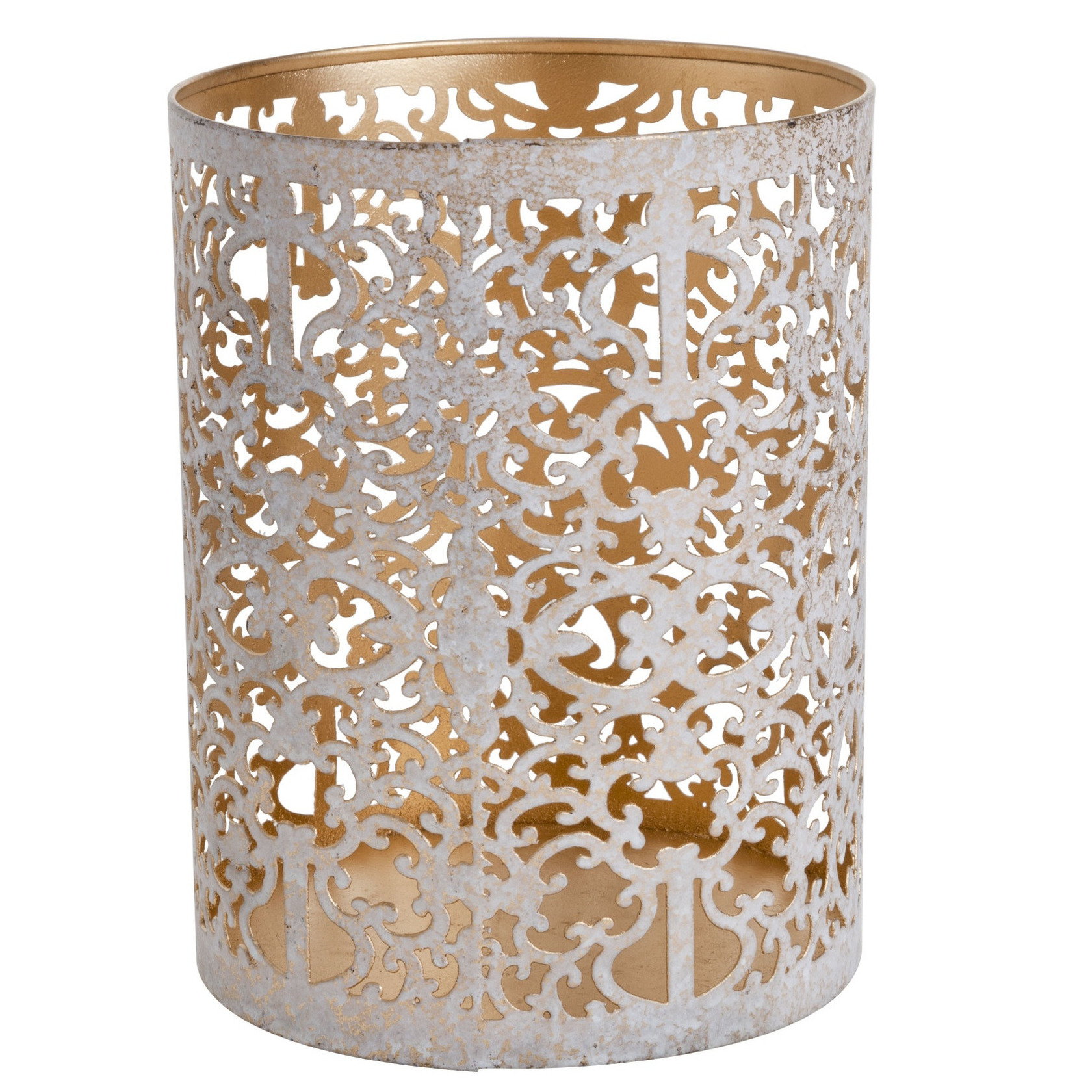 Cosy & Trendy kaarsenhouder Waxinelichtjes - wit goud - antiek look sfeer - H13 cm -