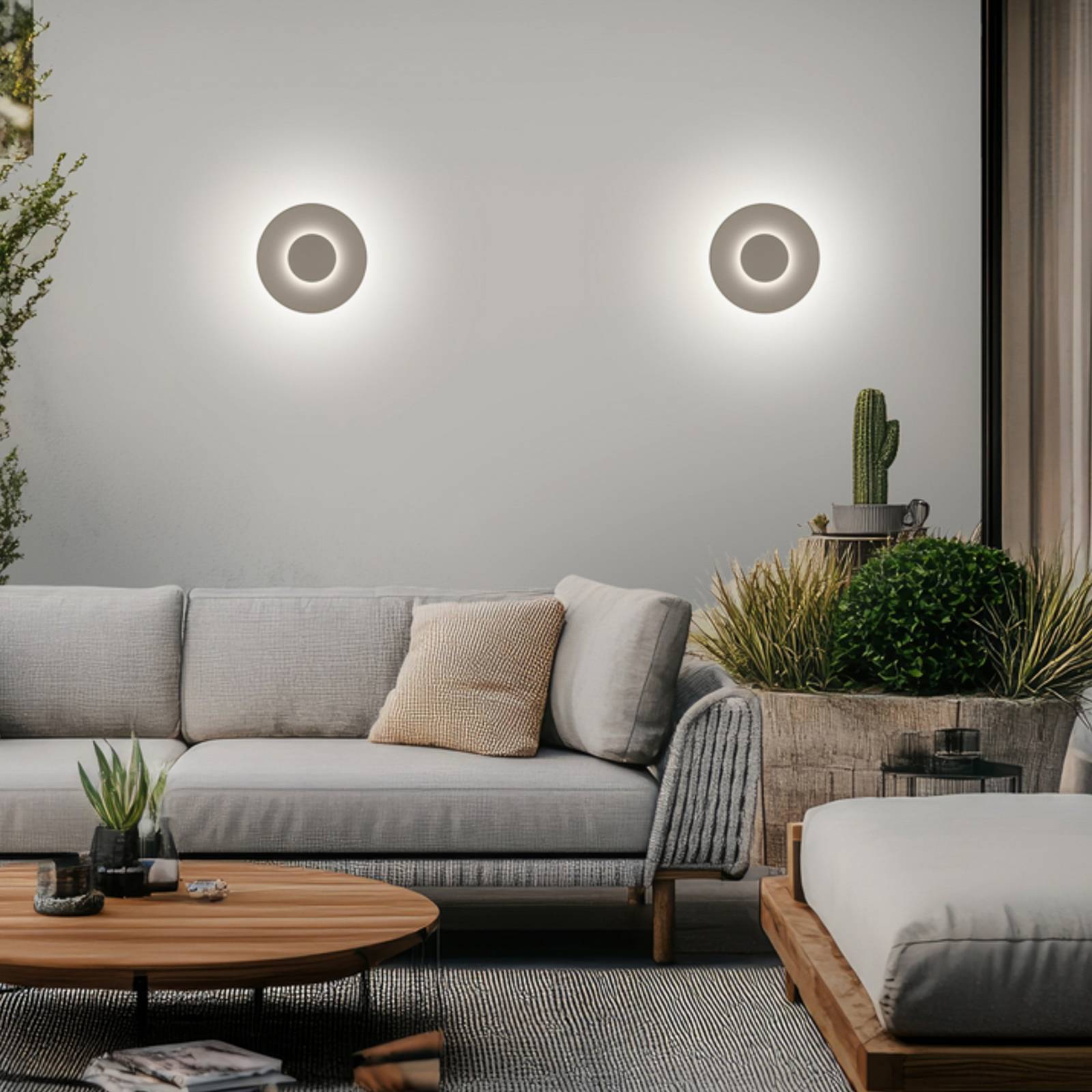 Helestra LED buiten wandlamp BUD, dimbaar, lichtbruin, IP65