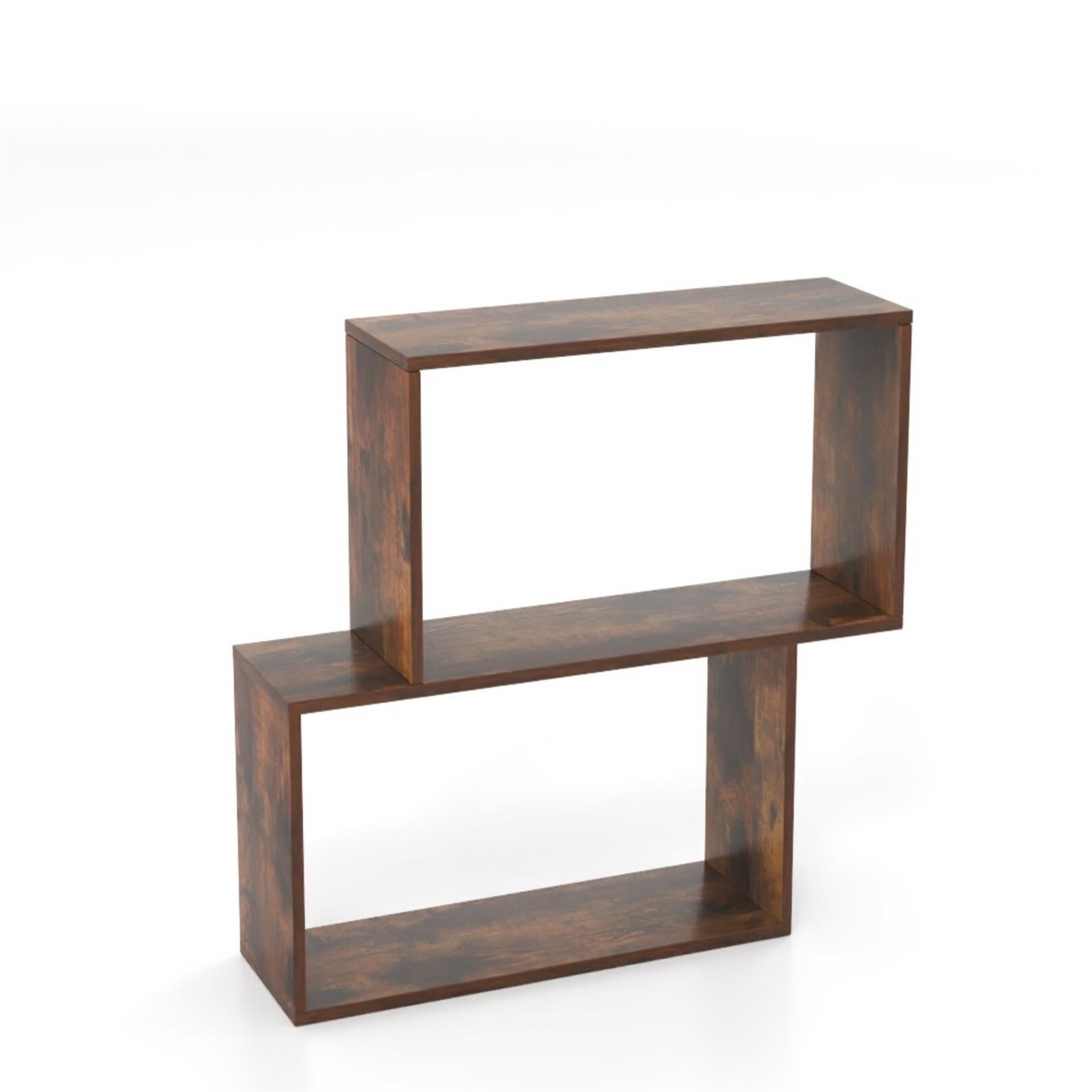 Costway 3-laags Geometrisch Boekenrek Vrijstaand Houten rek met 2 Kubusvormige Vakken Bruin