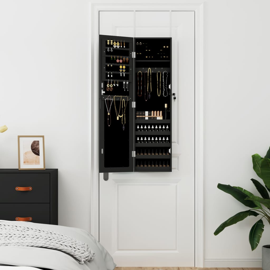 vidaXL Sieradenkast met spiegel wandgemonteerd 30x8,5x106 cm zwart