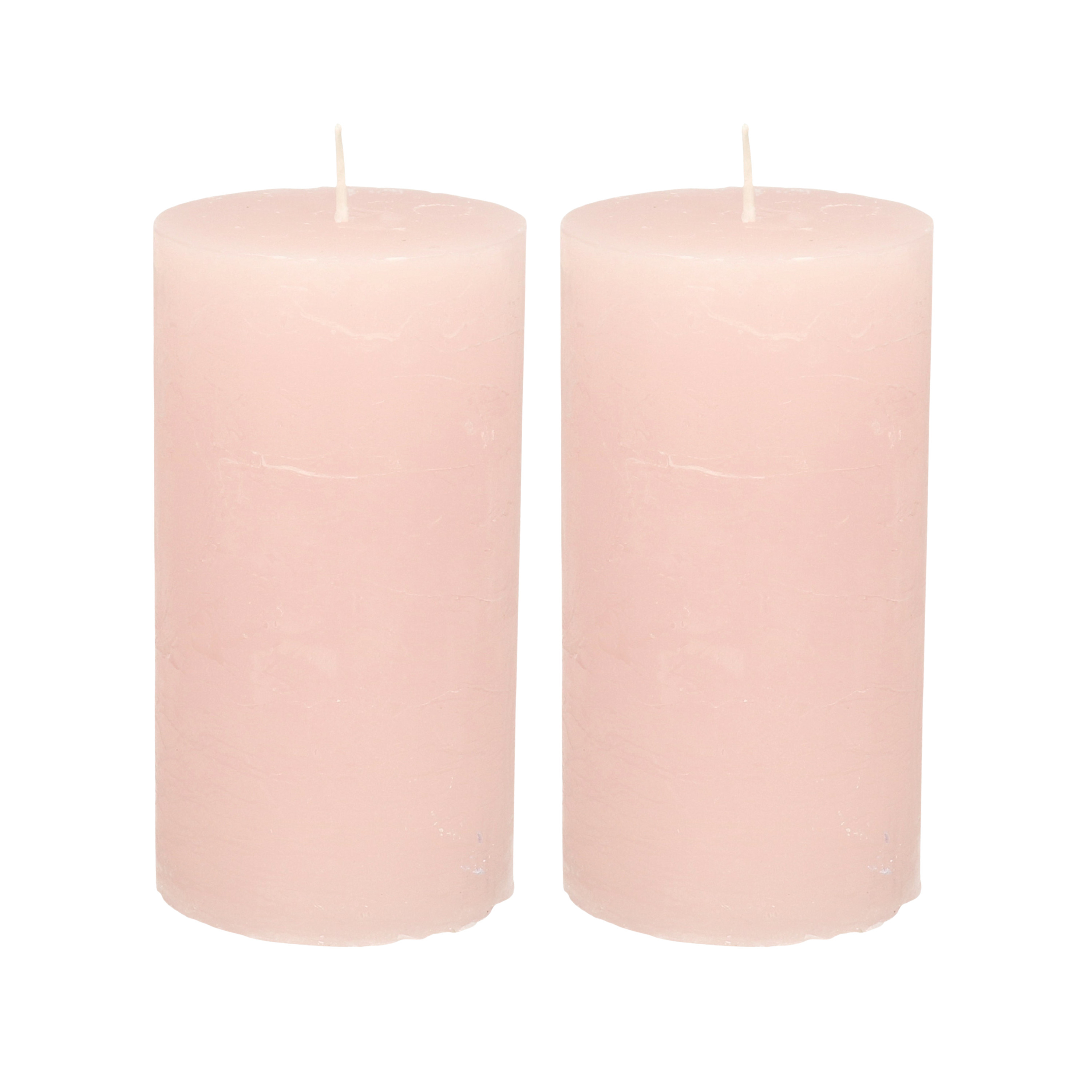Atmosphera Stompkaars - 2x - licht roze - 7 x 13 cm - cilinderkaars - rustiek model -