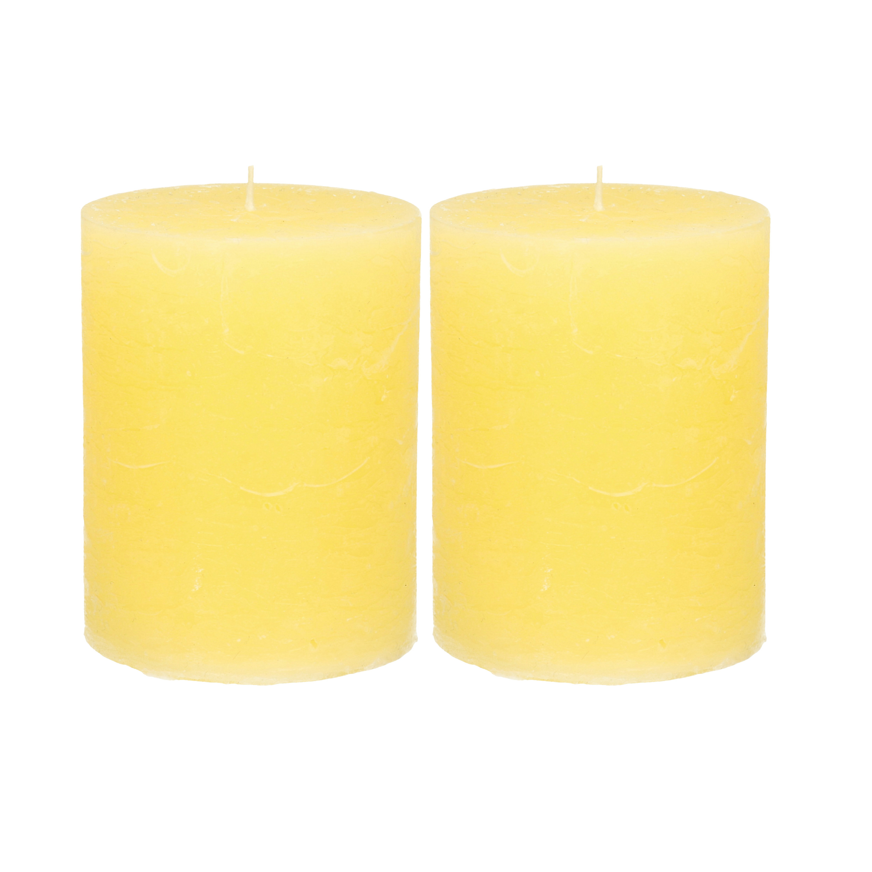 Atmosphera Stompkaars/cilinderkaars - 2x - geel - 7 x 9 cm - middel rustiek model -