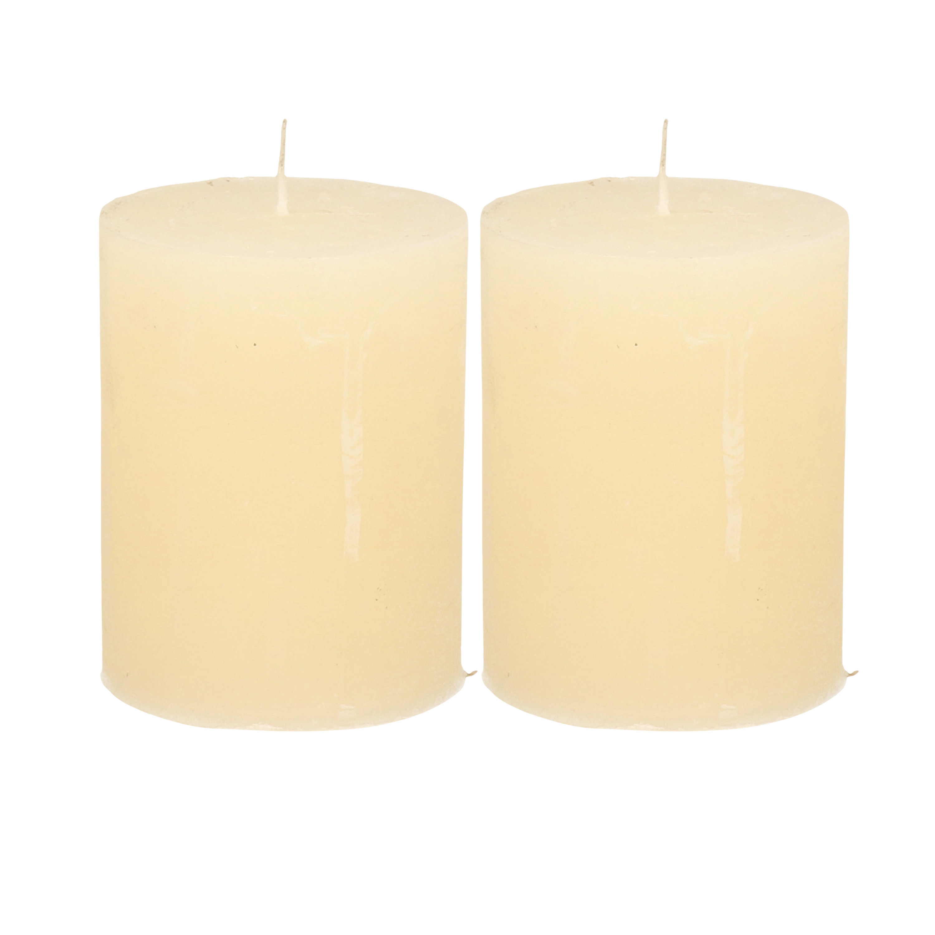Atmosphera Stompkaars - 2x - ivoor wit - 7 x 9 cm - middel rustiek model - cilinderkaars - kaars -