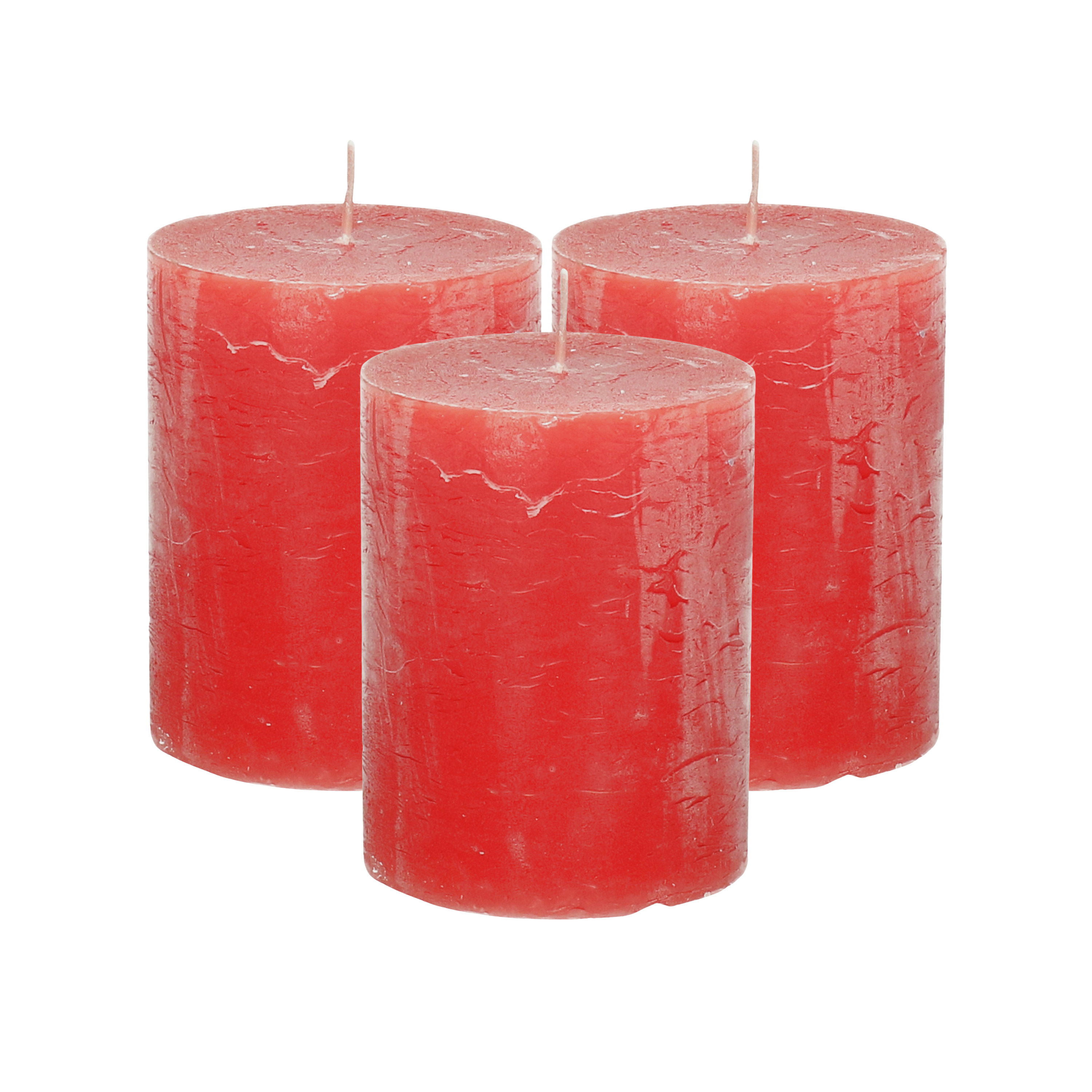 Atmosphera Stompkaars/cilinderkaars - 3x - rood - 7 x 9 cm - middel rustiek model -