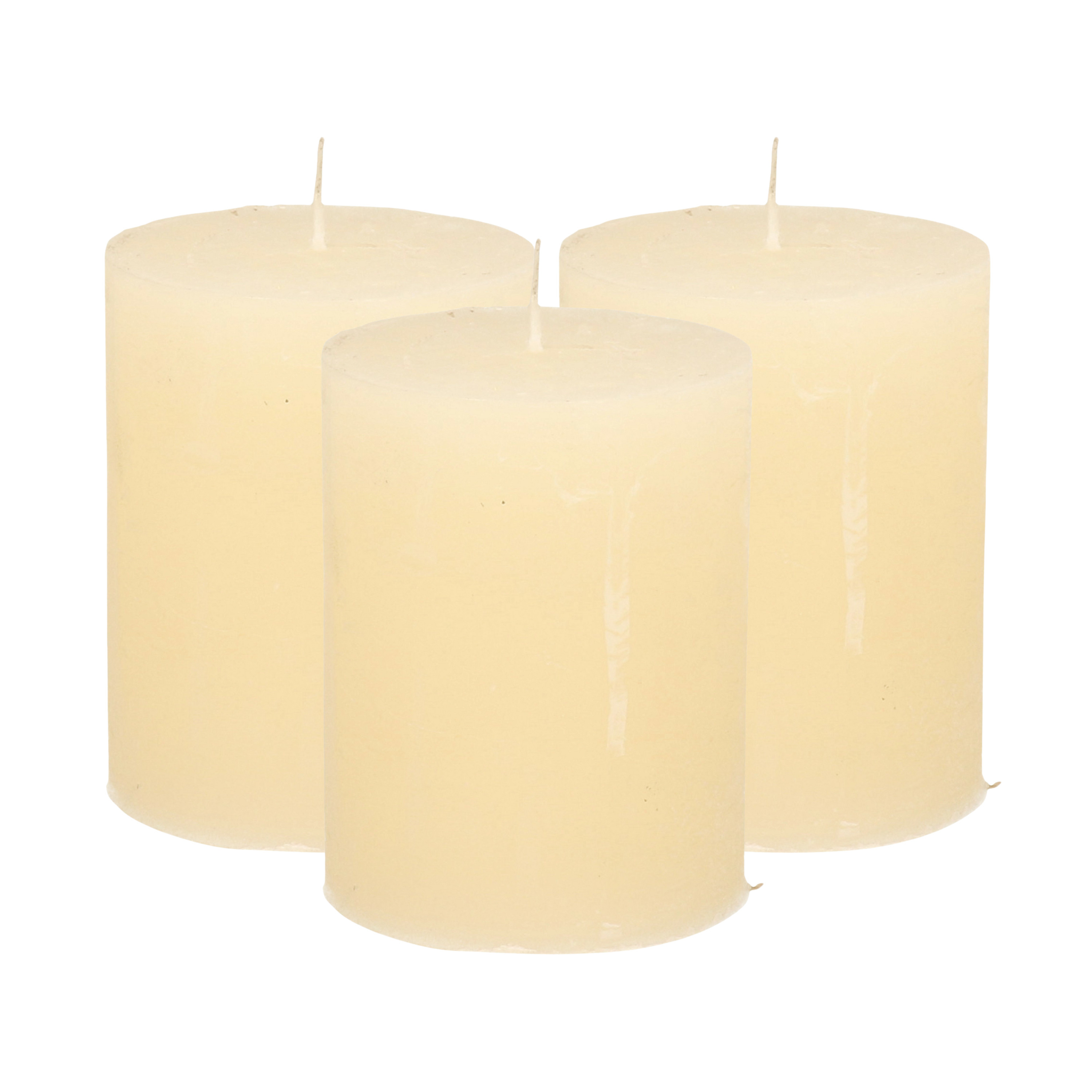 Atmosphera Stompkaars - 3x - ivoor wit - 7 x 9 cm - middel rustiek model - cilinderkaars - kaars -