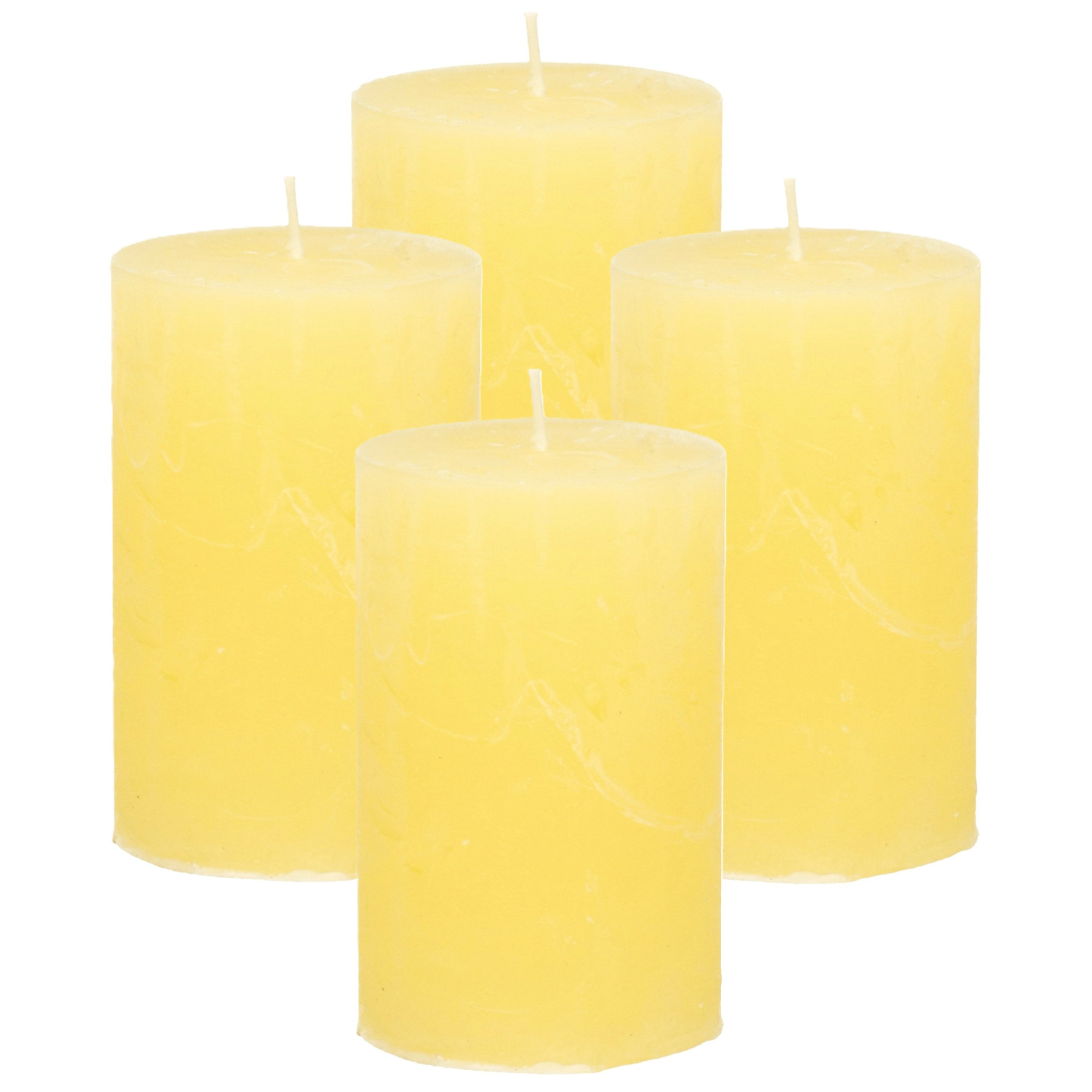 Atmosphera Stompkaars - 4x - geel - 5 x 8 cm - klein rustiek model - cilinderkaars - kaars -