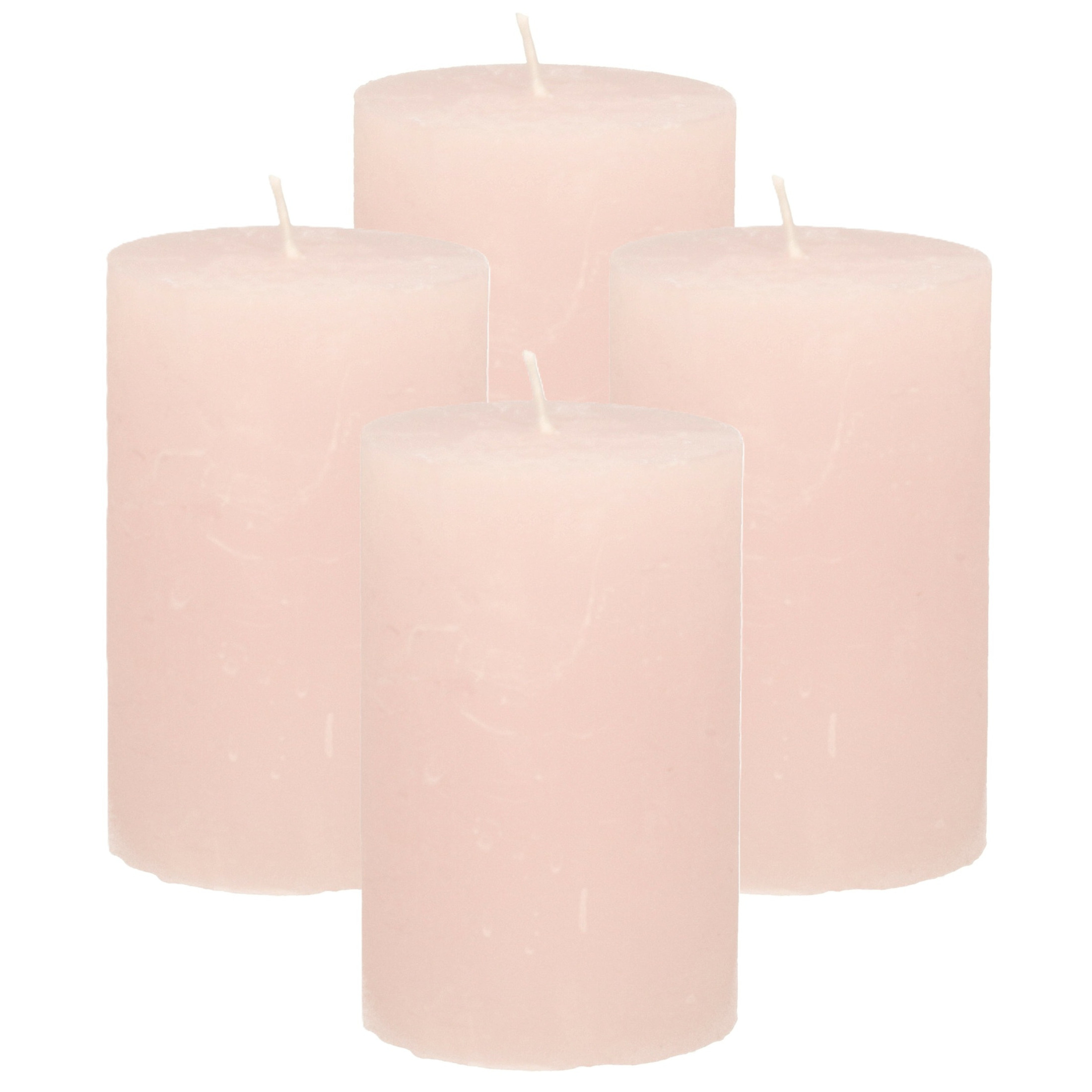 Atmosphera Stompkaars - 4x - licht roze - 5 x 8 cm - klein rustiek model - cilinderkaars - kaars -