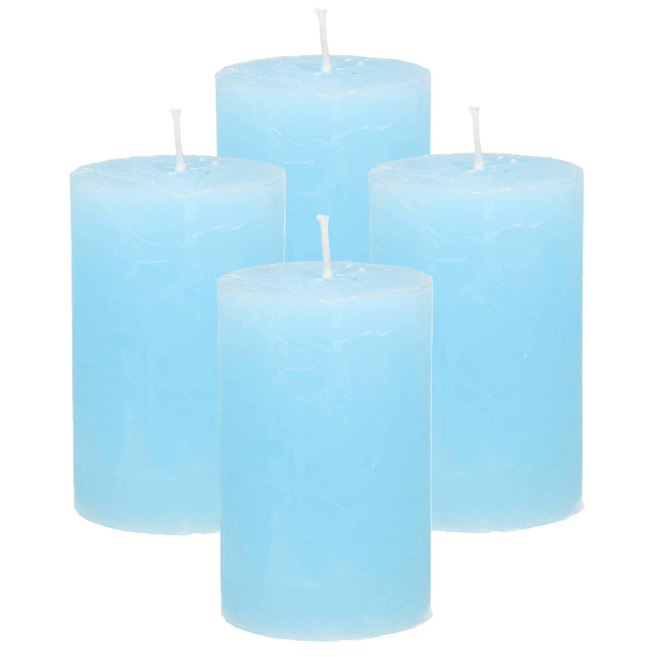 Atmosphera Stompkaars - 4x - lichtblauw - 5 x 8 cm - klein rustiek model - cilinderkaars - kaars -