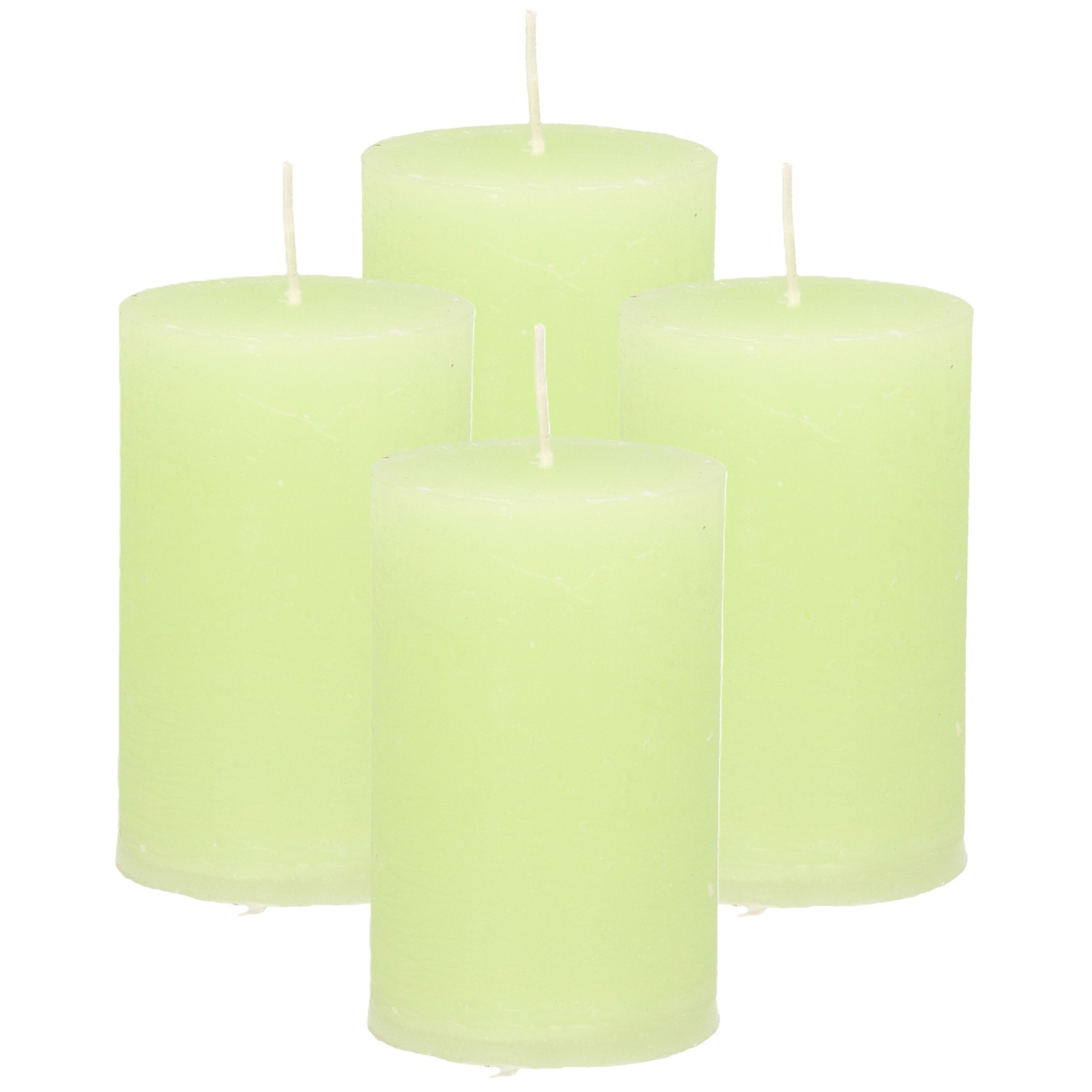 Atmosphera Stompkaars - 4x - lime groen - 5 x 8 cm - klein rustiek model - cilinderkaars - kaars -
