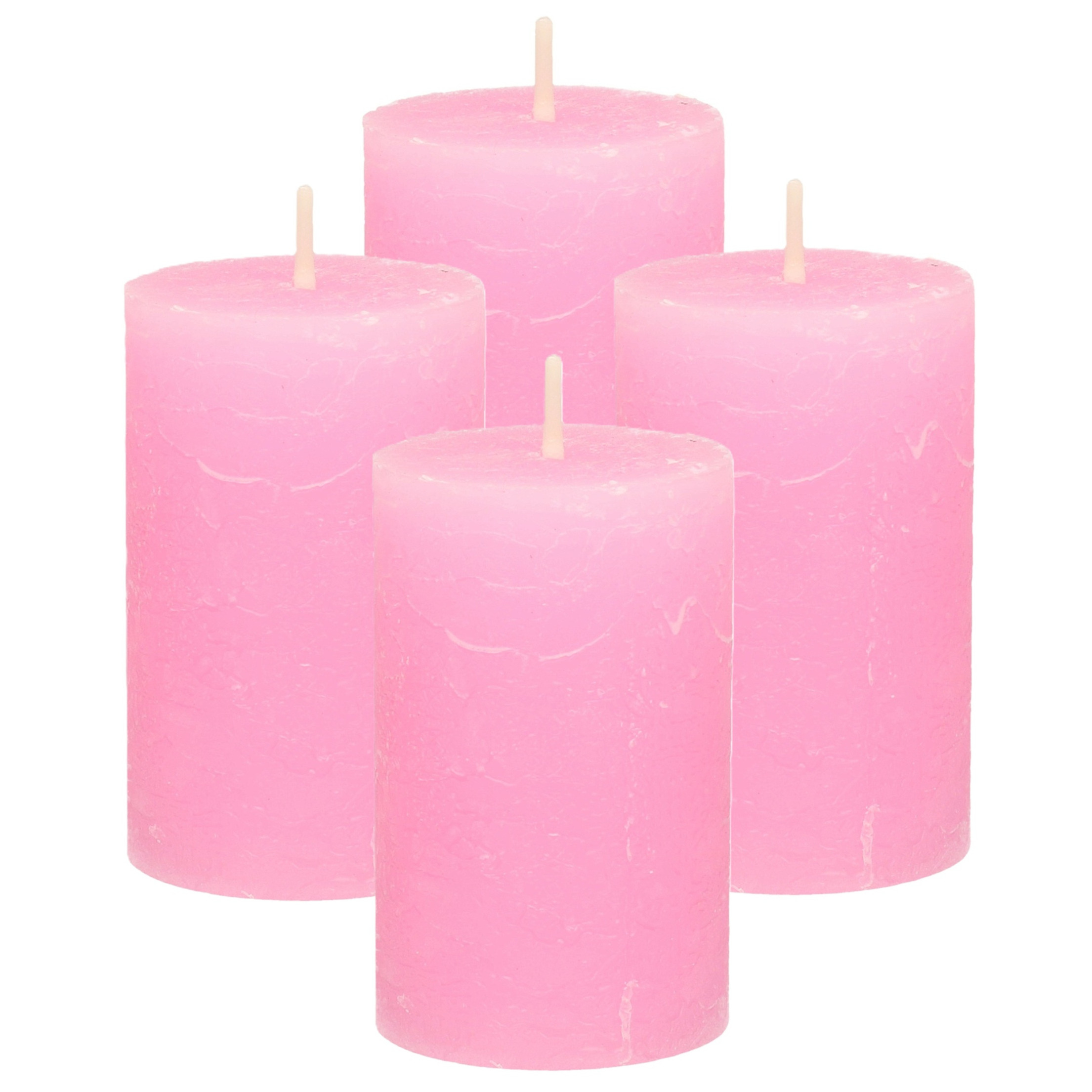 Atmosphera Stompkaars - 4x - roze - 5 x 8 cm - klein rustiek model - cilinderkaars - kaars -