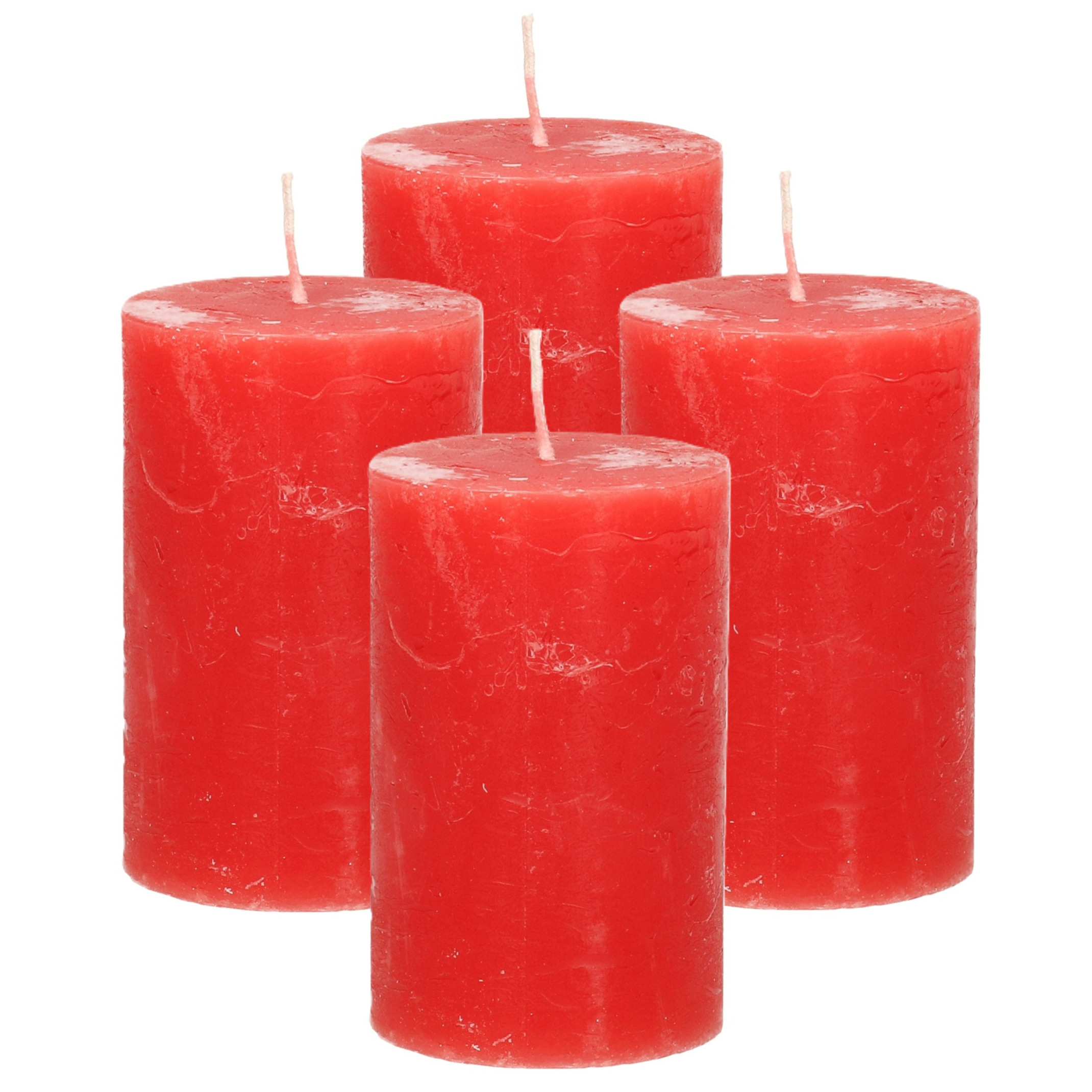 Atmosphera Stompkaars/cilinderkaars - 4x - rood - 5 x 8 cm - klein rustiek model -