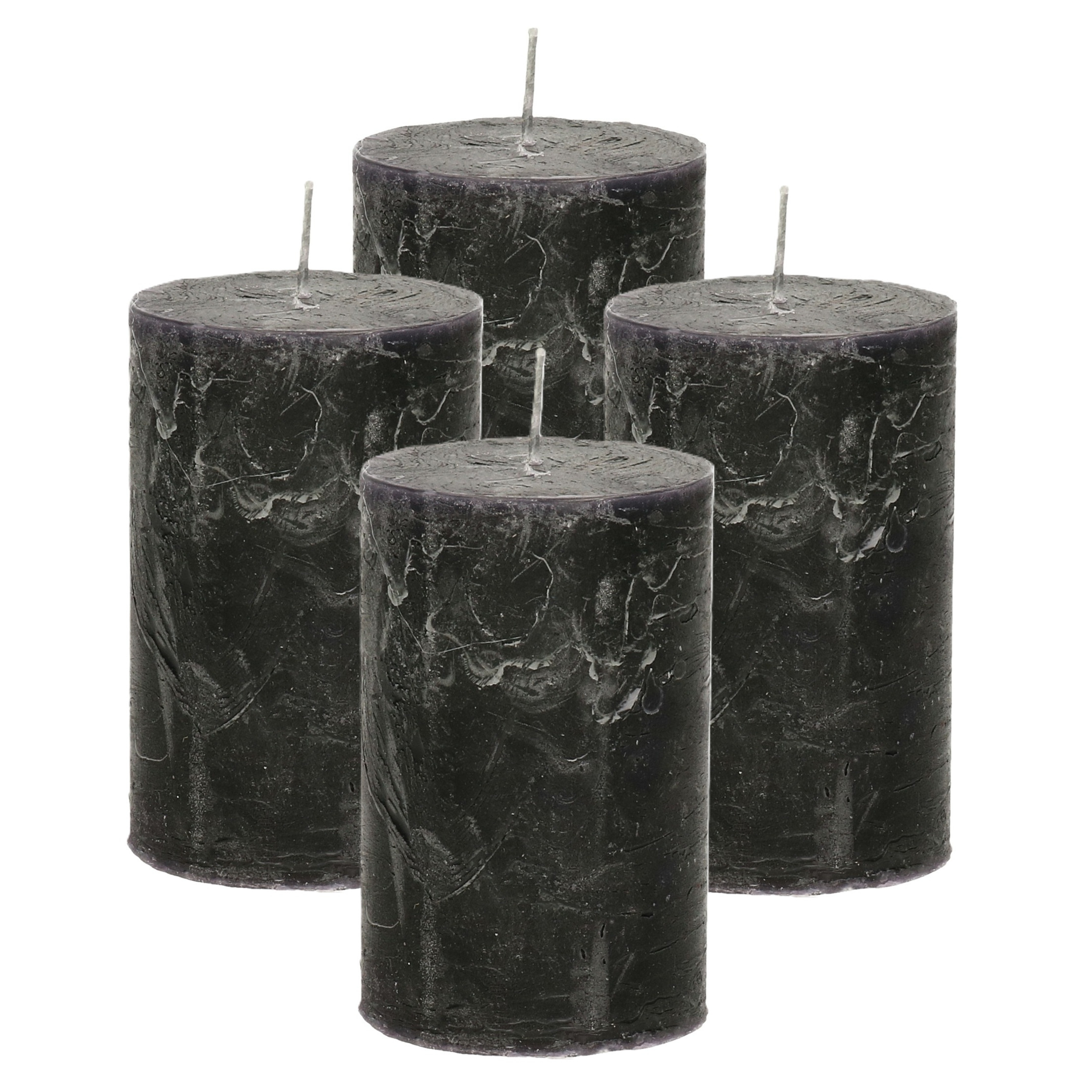 Atmosphera Stompkaars/cilinderkaars - 4x - zwart - 5 x 8 cm - klein rustiek model -