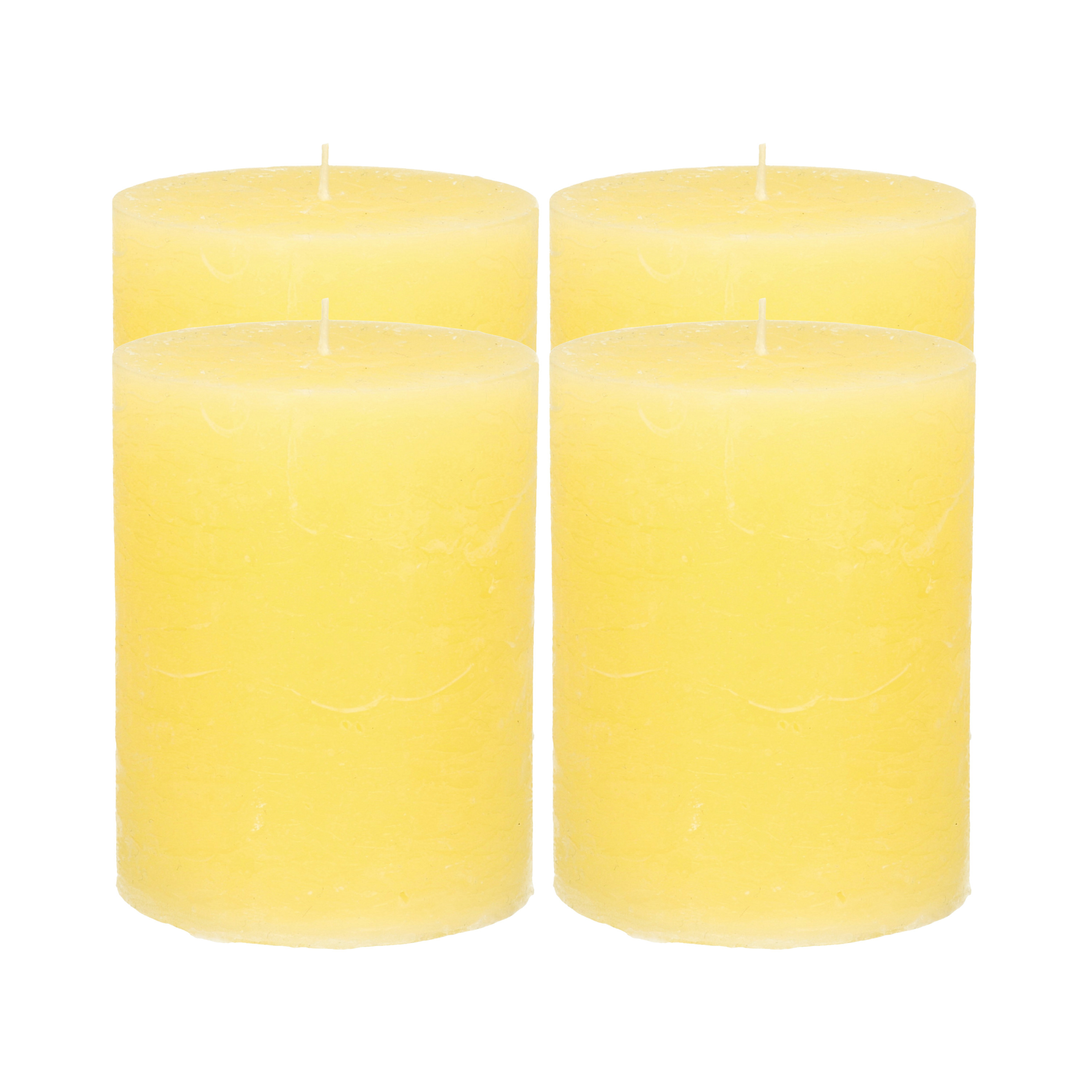 Atmosphera Stompkaars/cilinderkaars - 4x - geel - 7 x 9 cm - middel rustiek model -