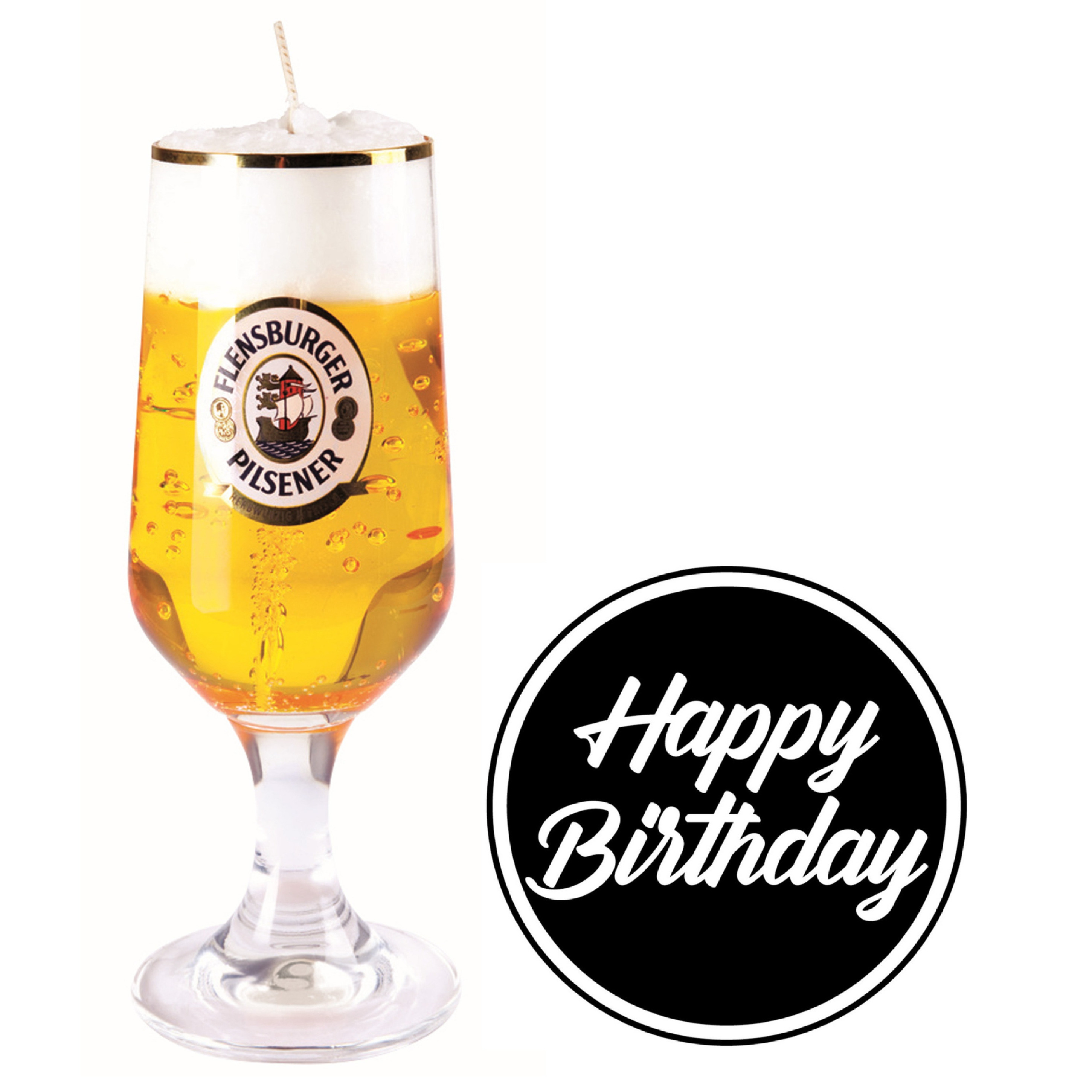 Merkloos Bier kaars - Duits bier - H20 cm - inclusief 10x st bierviltjes - Happy Birthday - vaderdag -