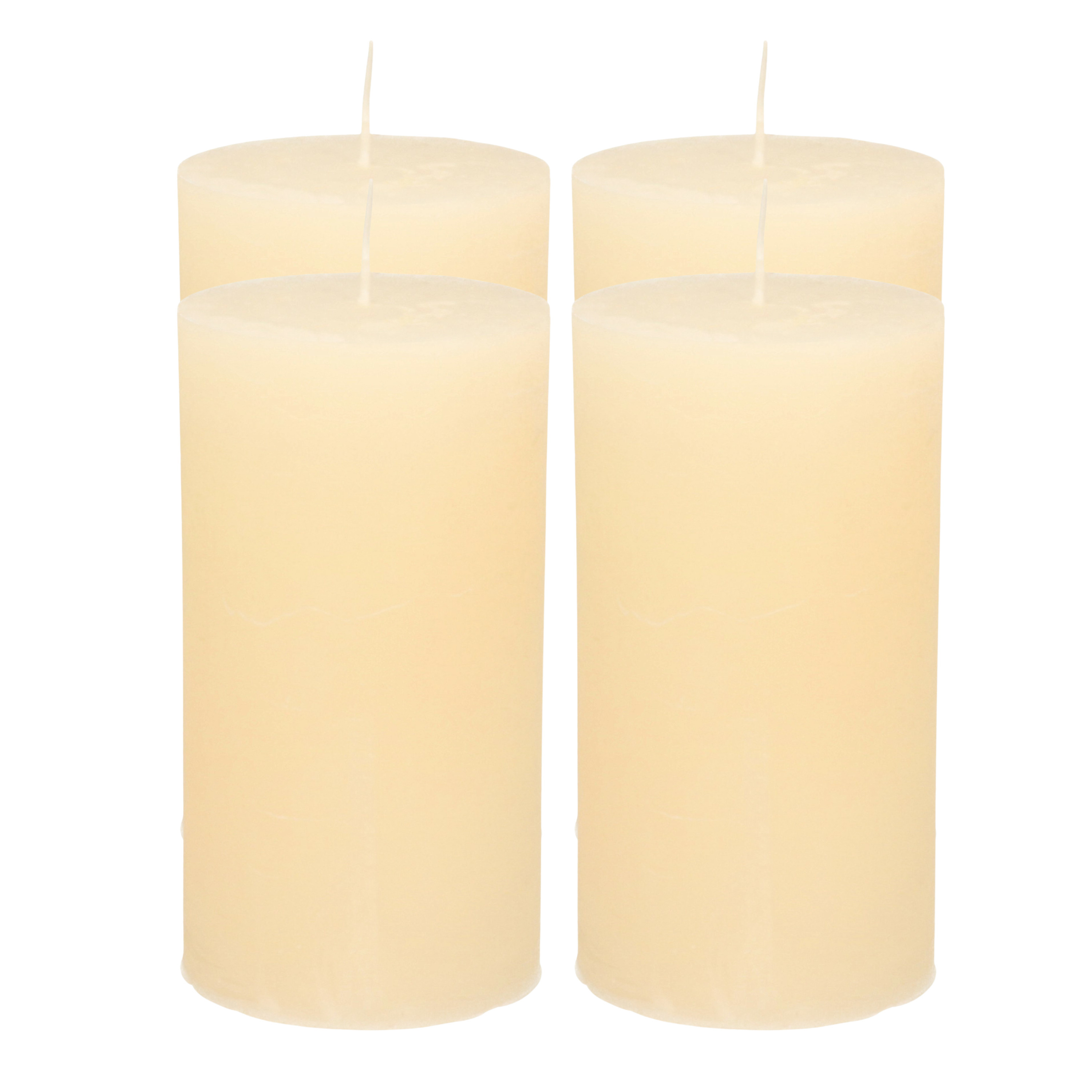 Atmosphera Stompkaars/cilinderkaars - 4x - ivoor wit - 7 x 13 cm - rustiek model -