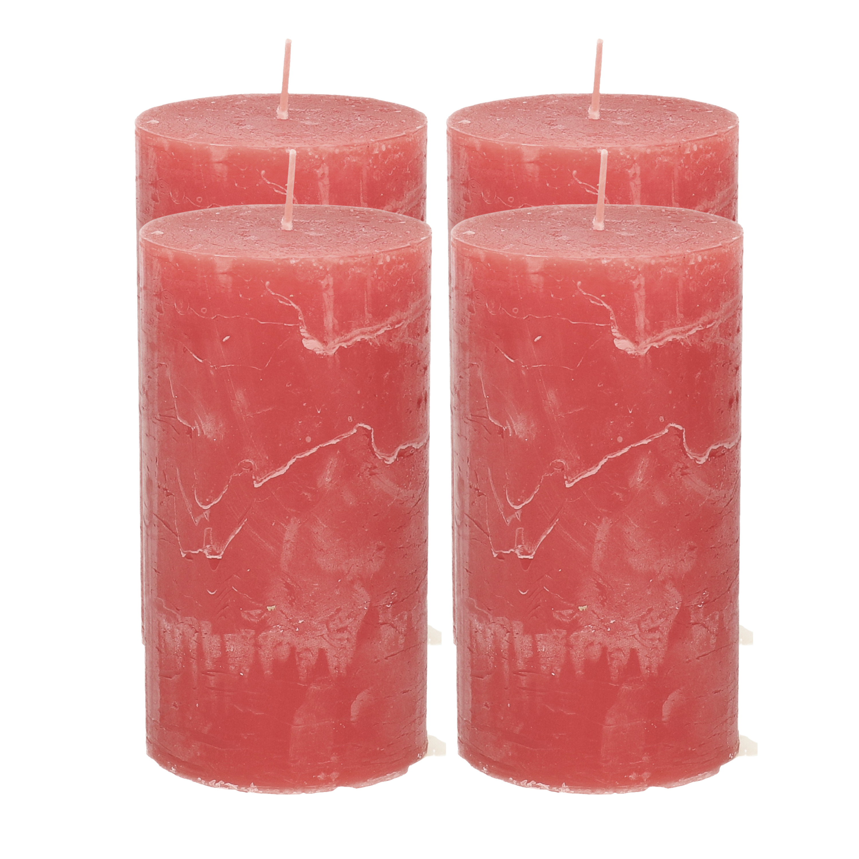 Atmosphera Stompkaars/cilinderkaars - 4x - rood - 7 x 13 cm - rustiek model -