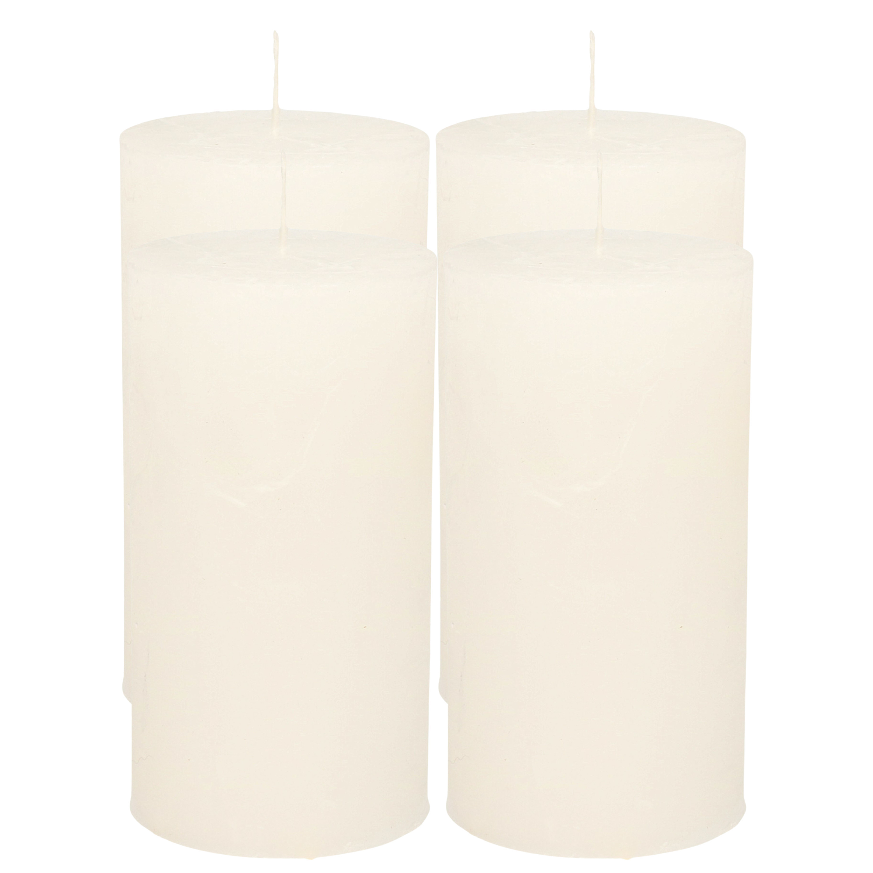 Atmosphera Stompkaars/cilinderkaars - 4x - wit - 7 x 13 cm - rustiek model -