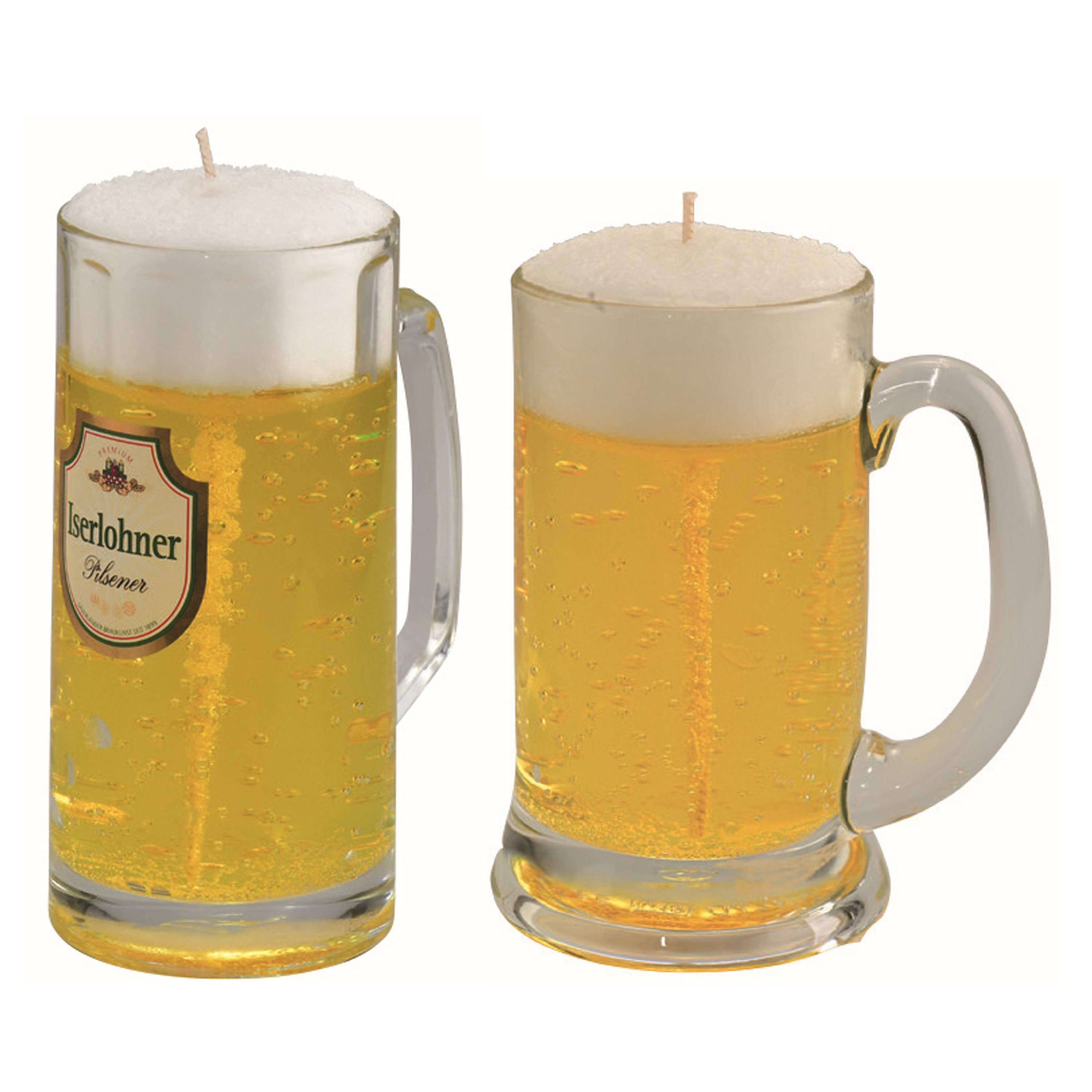 Merkloos Bierkaarsen - 2x st - bierpul en Duits Iserlohner bierpul glas - kaarsen - bier cadeau -