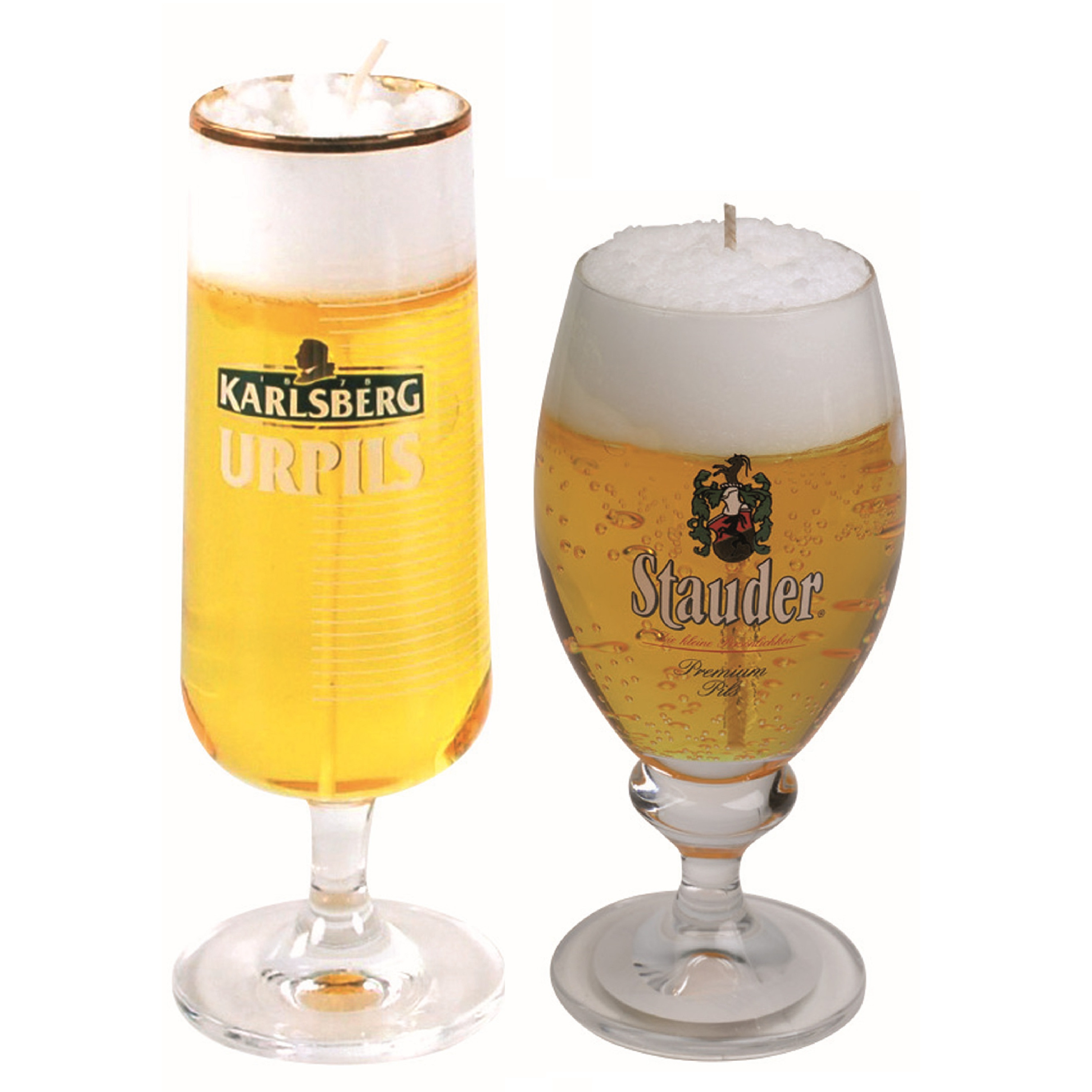 Merkloos Bierkaarsen - 2x st - Stauder en Karlsberg bierglas kaarsen - bier cadeau voor mannen -