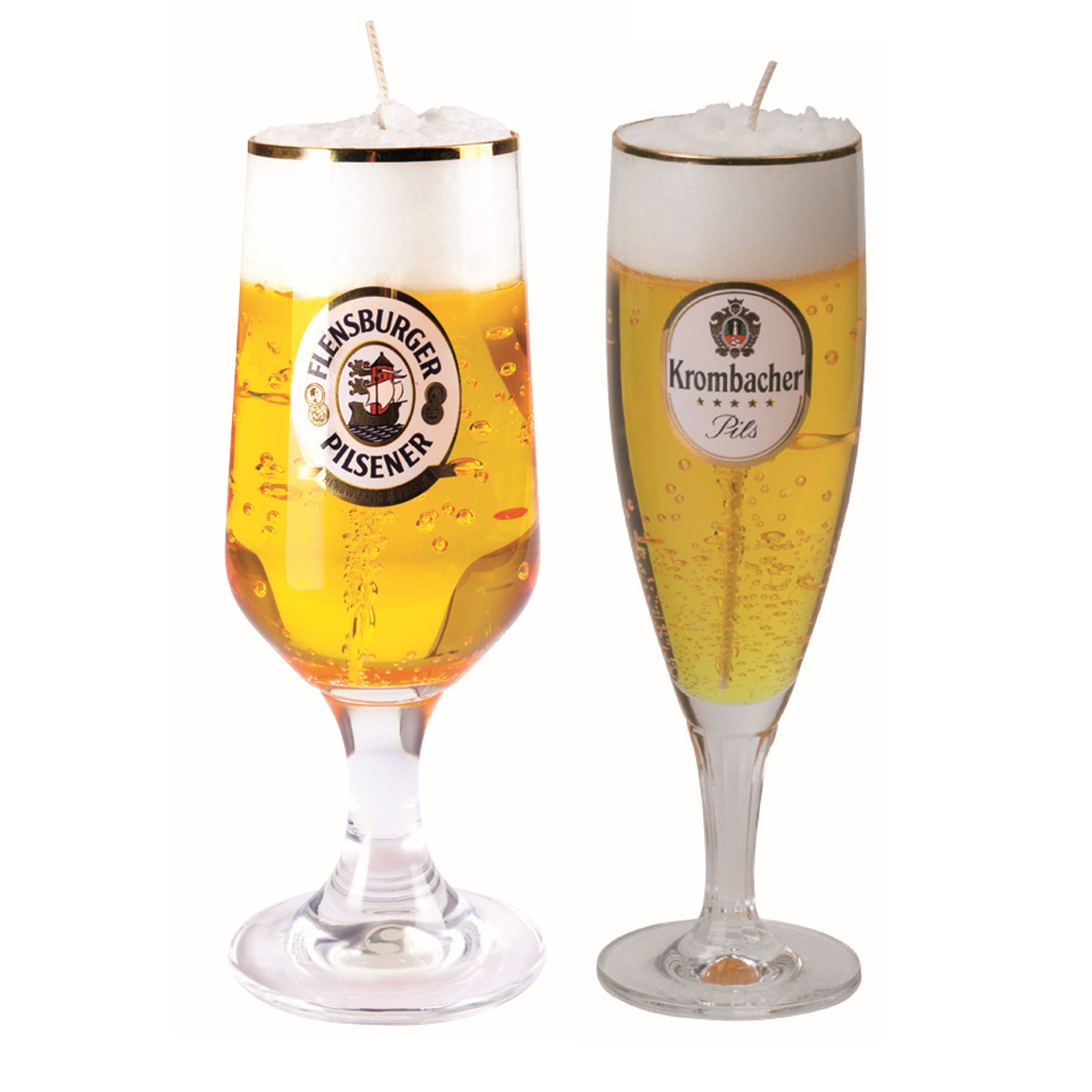Merkloos Bierkaarsen - 2x st - Flensburger en Krombacher bierglas kaarsen - bier cadeau voor mannen -
