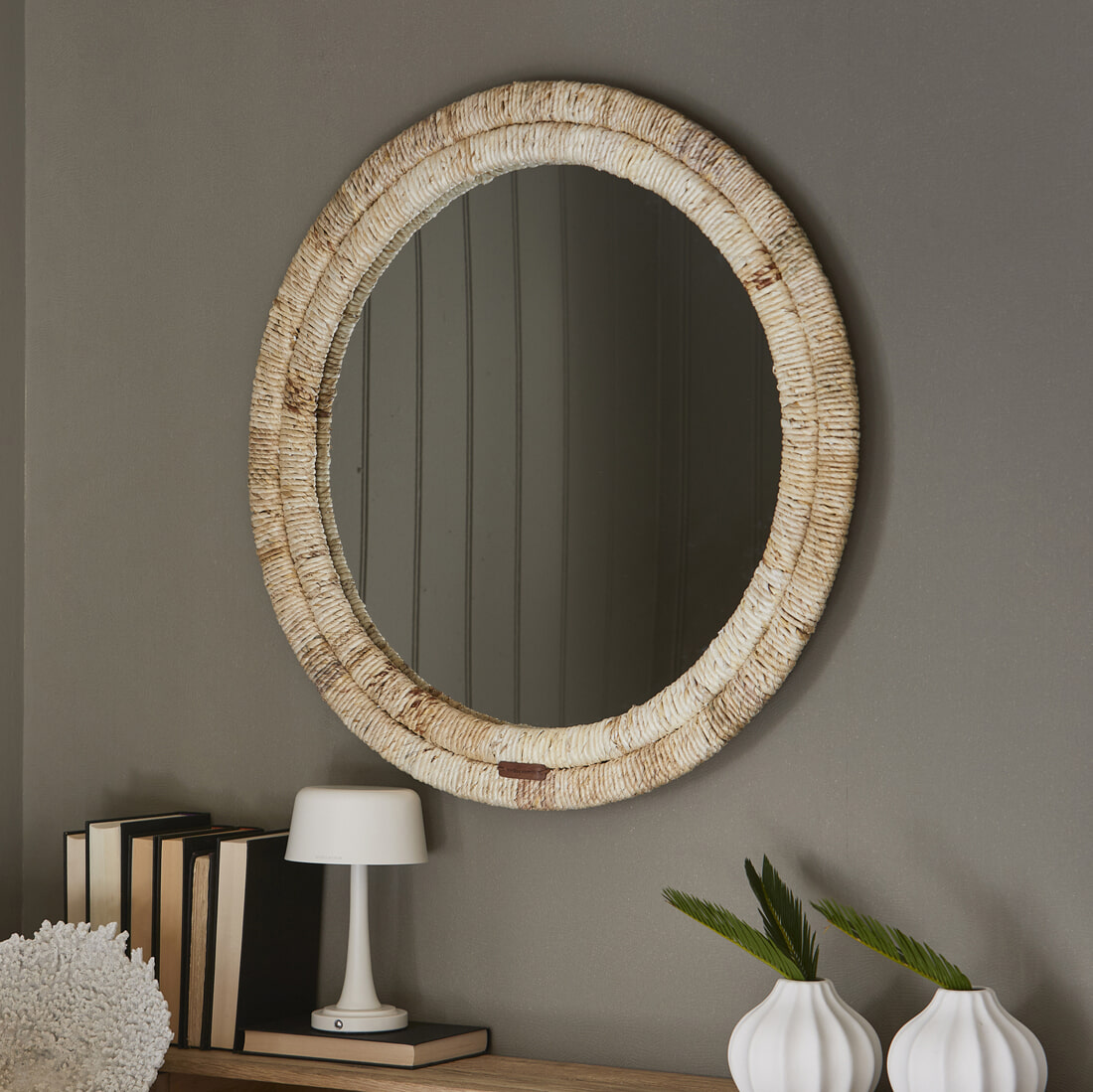 Rivièra Maison Ronde Spiegel Marisol Bananenblad, 80cm - Naturel