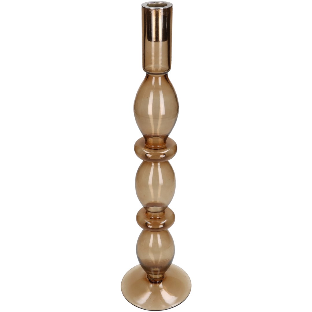 Hd collection Kandelaar glas bruin 10x10x40 cm  -