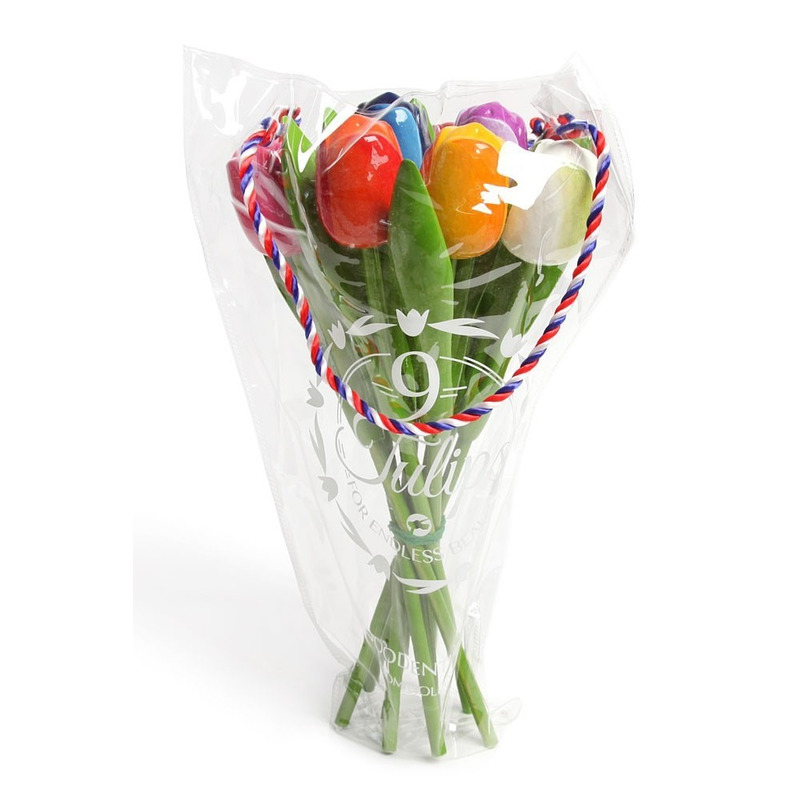 Merkloos Houten tulpen decoratie boeket - cm - Gekleurde tulp bloemen boeket - Hollandse tulpen -