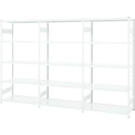 Meet_by_Paperflow Insteekstelling ORDO Professional - stalen - 1 basisrek + 2 aanbouwrekken - modulair - B 3980 x D 635 x H 2500 mm - draagvermogen 1000 kg - 15 legborden -  verkeerswit RAL 9016