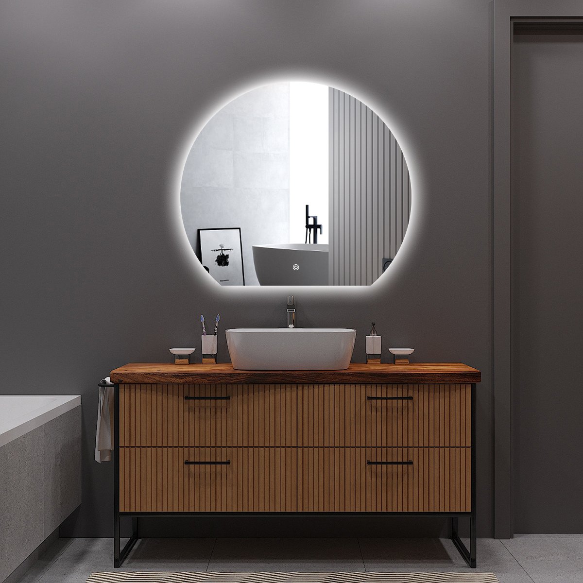 BES LED Badkamerspiegel met LED Verlichting en Verwarming 80cm - Afimera Deco - Randloos - Wandspiegel Rondboog Vorm - Touch Bediening - Dimbaar - Aanpasbare Lichtkleur