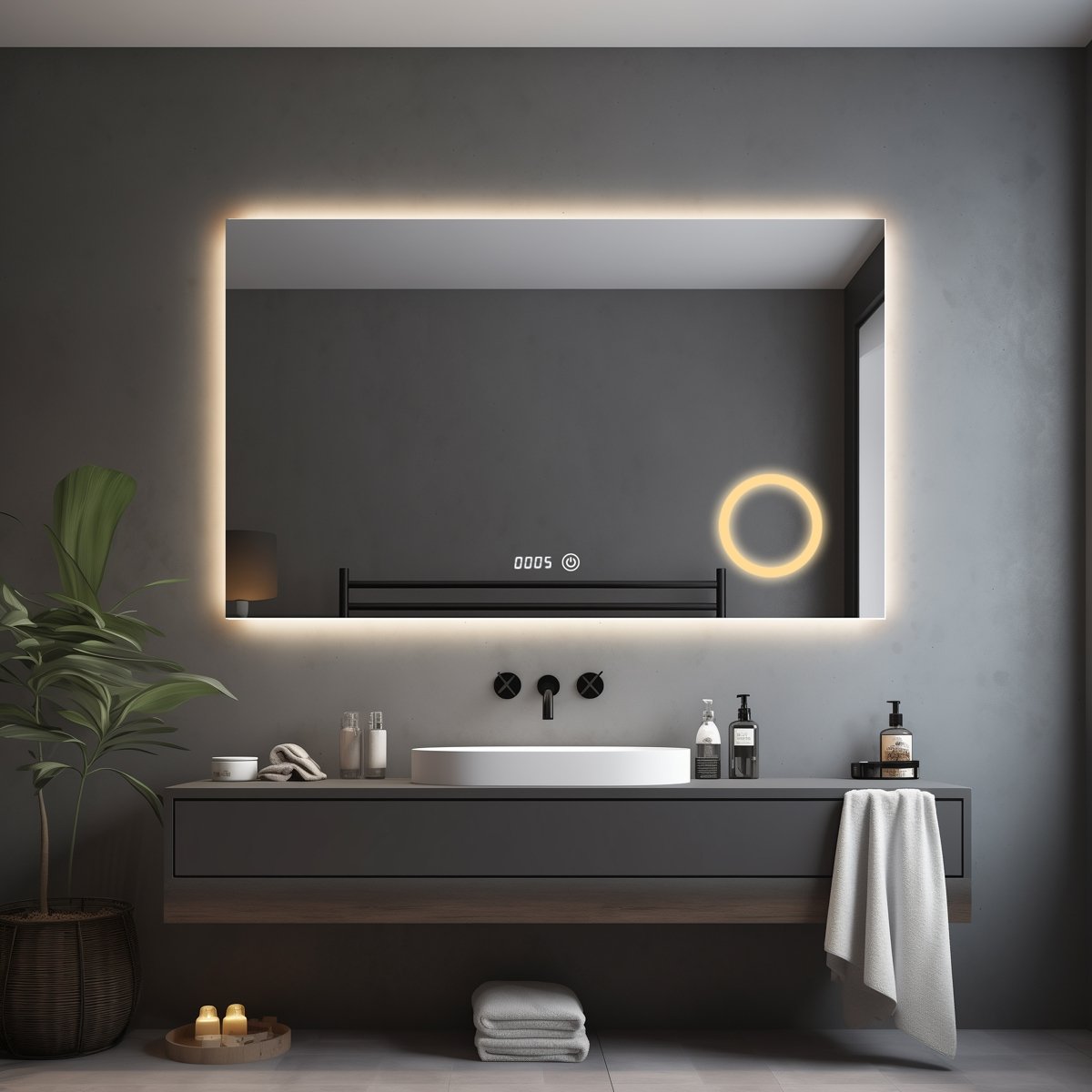 BES LED Badkamerspiegel met LED Verlichting en Verwarming 100x60cm - Afimera Primar - Randloos - Wandspiegel Rechthoek - Touch Bediening - Dimbaar - Aanpasbare Lichtkleur - Make-up Spiegel Geïntegreerd -