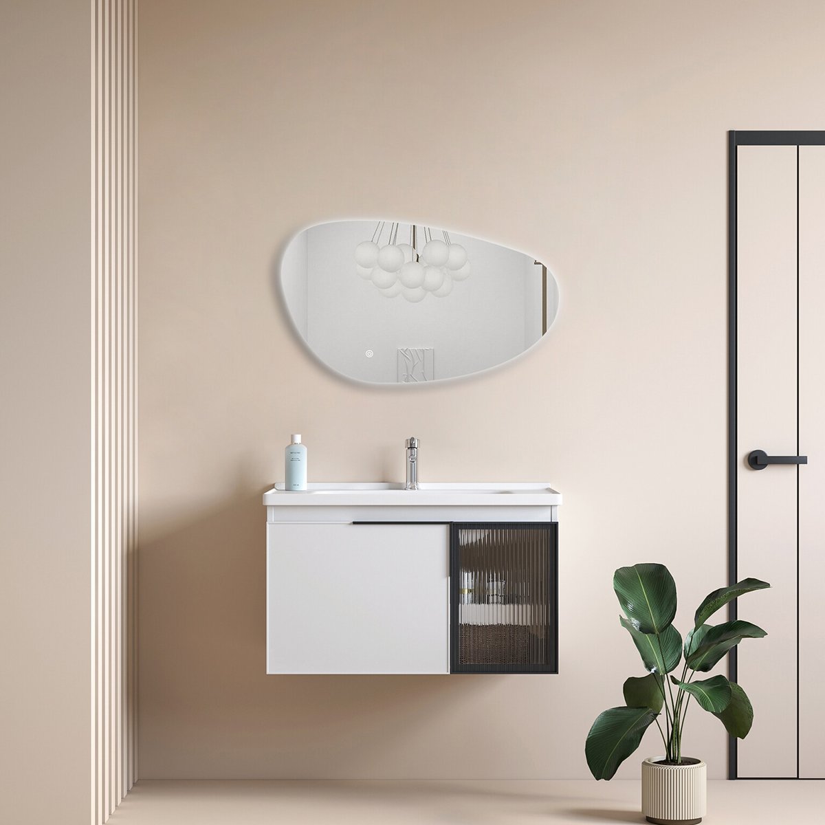 BES LED Badkamerspiegel met LED Verlichting en Verwarming 120cm - Afimera Nova - Randloos - Wandspiegel Organische Vorm - Touch Bediening - Dimbaar - Aanpasbare Lichtkleur