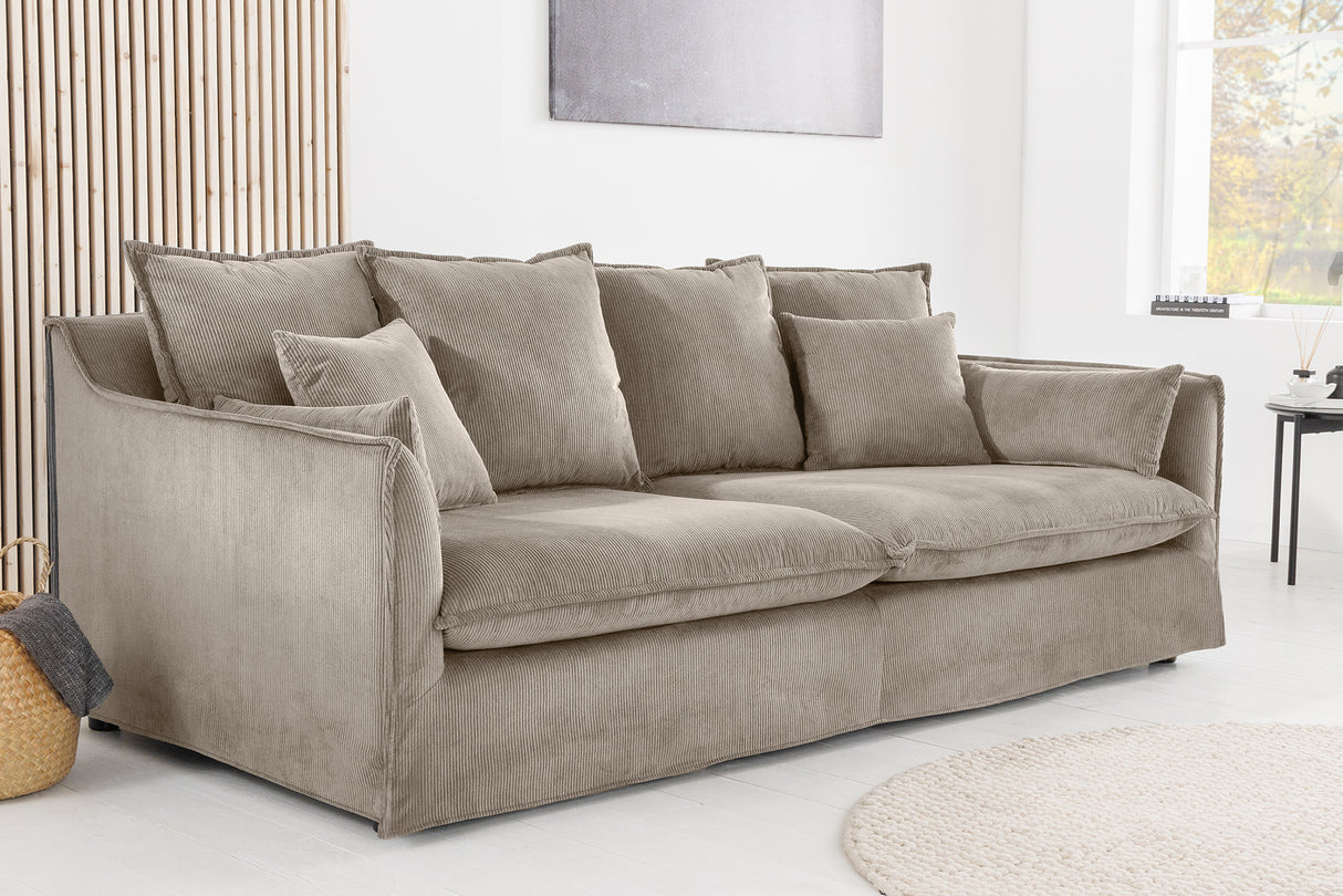 Invicta Interior Sofa HEAVEN 200cm 3-zits vering kern afneembare hoes koord greige - 46108