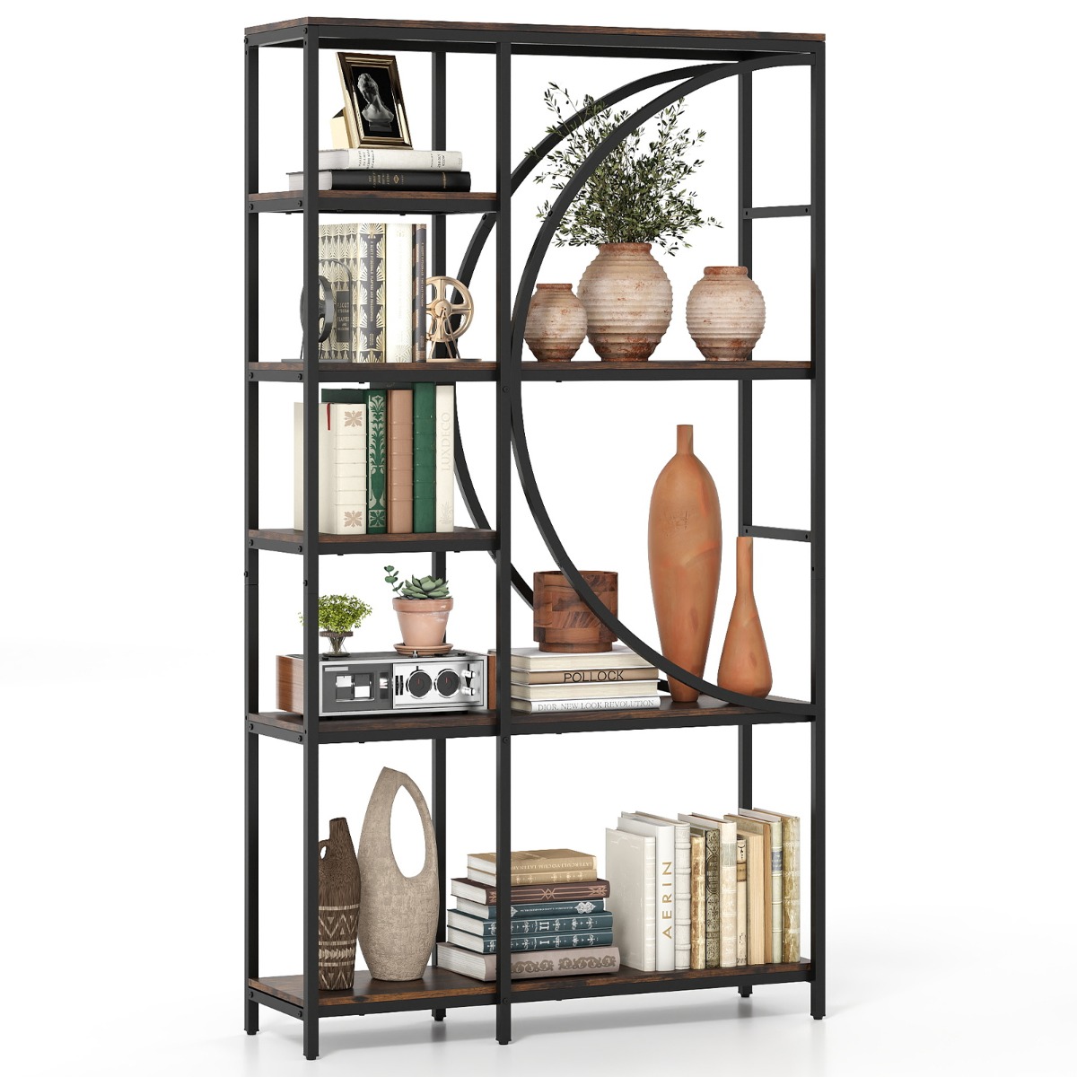 Costway 6-laags Boekenkast Industriële Kantoorrekken met Open Planken Metalen Frame met Verticale Planken