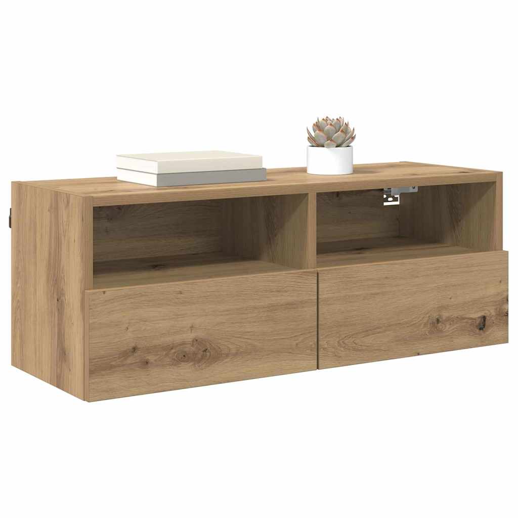 vidaXL TV Wandkasten 2 pcs Artisan Eiken 80 x 30 x 30 cm Bewerkt hout