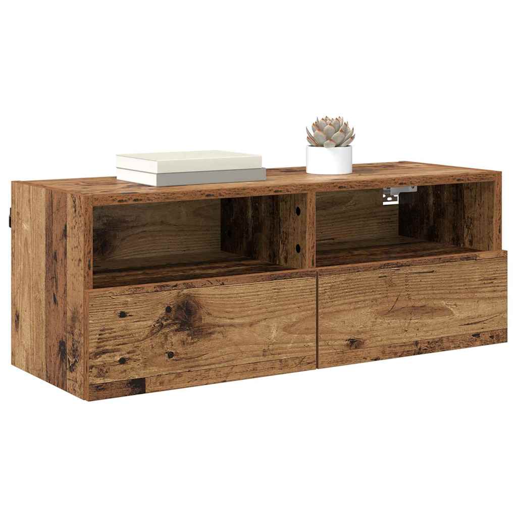 vidaXL TV Wandkasten 2 pcs Oud Hout 80 x 30 x 30 cm Bewerkt hout