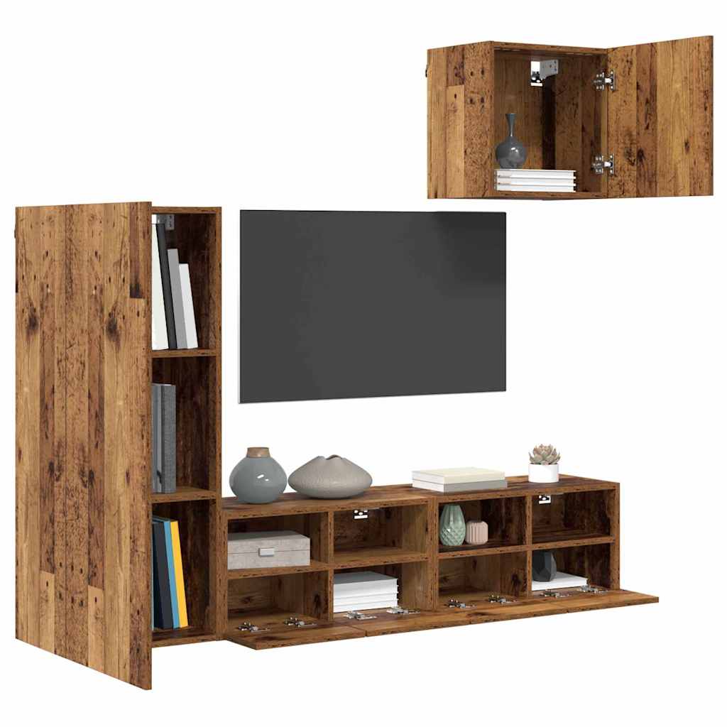 vidaXL TV Wandmeubels 4 pcs Oud Hout Bewerkt hout