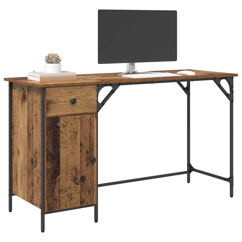 vidaXL Computerbureau met lade Oud Hout 131 x 48 x 75 cm Bewerkt hout