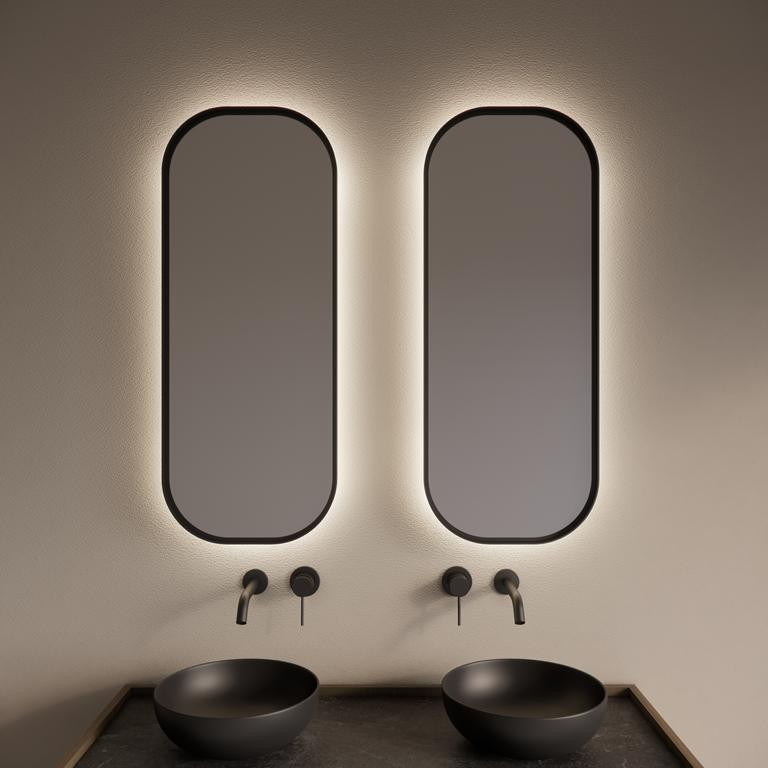 Gliss Design Spiegel  Plato met Indirecte LED Verlichting en Verwarming 40x100cm Mat Zwart