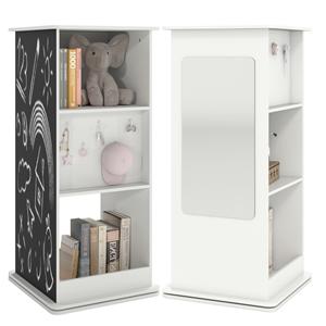 Costway Kinderboekenkast Houten 360&deg; Draaibare Hoekunit met Schoolbord Spiegel Haken en open Planken
