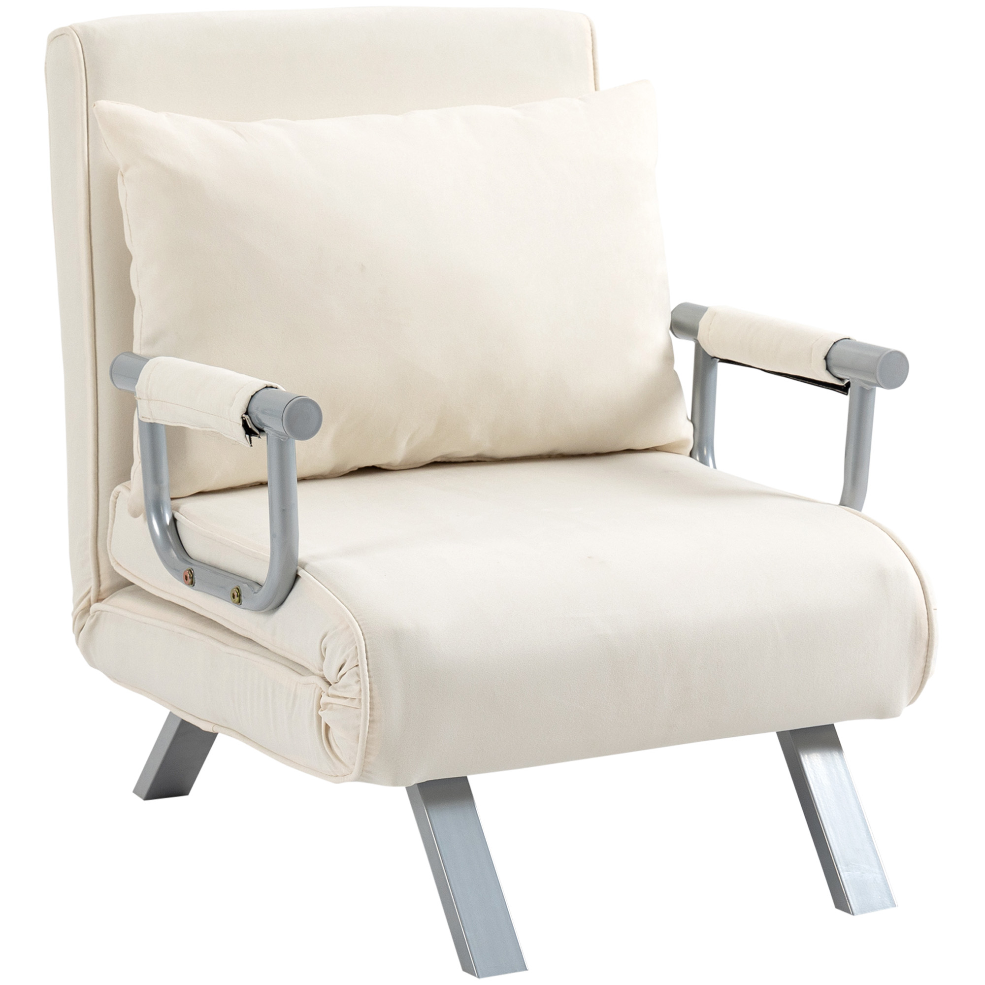 HOMCOM relaxfauteuil, multifunctioneel, ligfunctie, ideaal als logeerbed, comfortabel ontwerp, 65 x 69 x 80 cm, cremewit | Aosom.nl